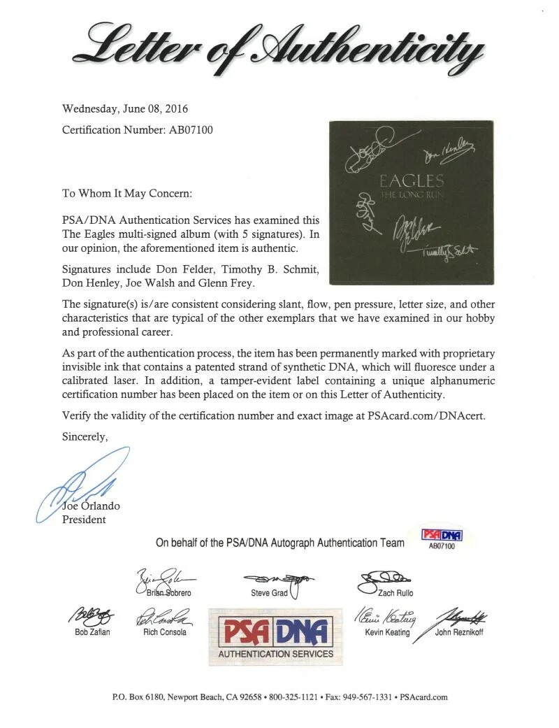 Don Felder, Glenn Frey, Don Henley, Timothy B Schmit, Joe Walsh — Eagles Full Band Signed Autograph Album Don Henley Glenn Frey Joe Walsh PSA COA, изображение 3