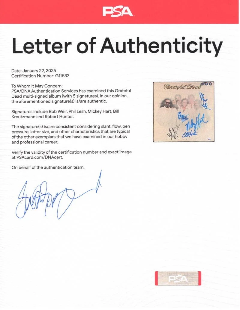 Mickey Hart, Robert Hunter, Bill Kreutzmann, Phil Lesh, Bob Weir — Grateful Dead x5 Signed Autograph Album Bob Weir Robert Hunter Phil Lesh PSA COA, изображение 4
