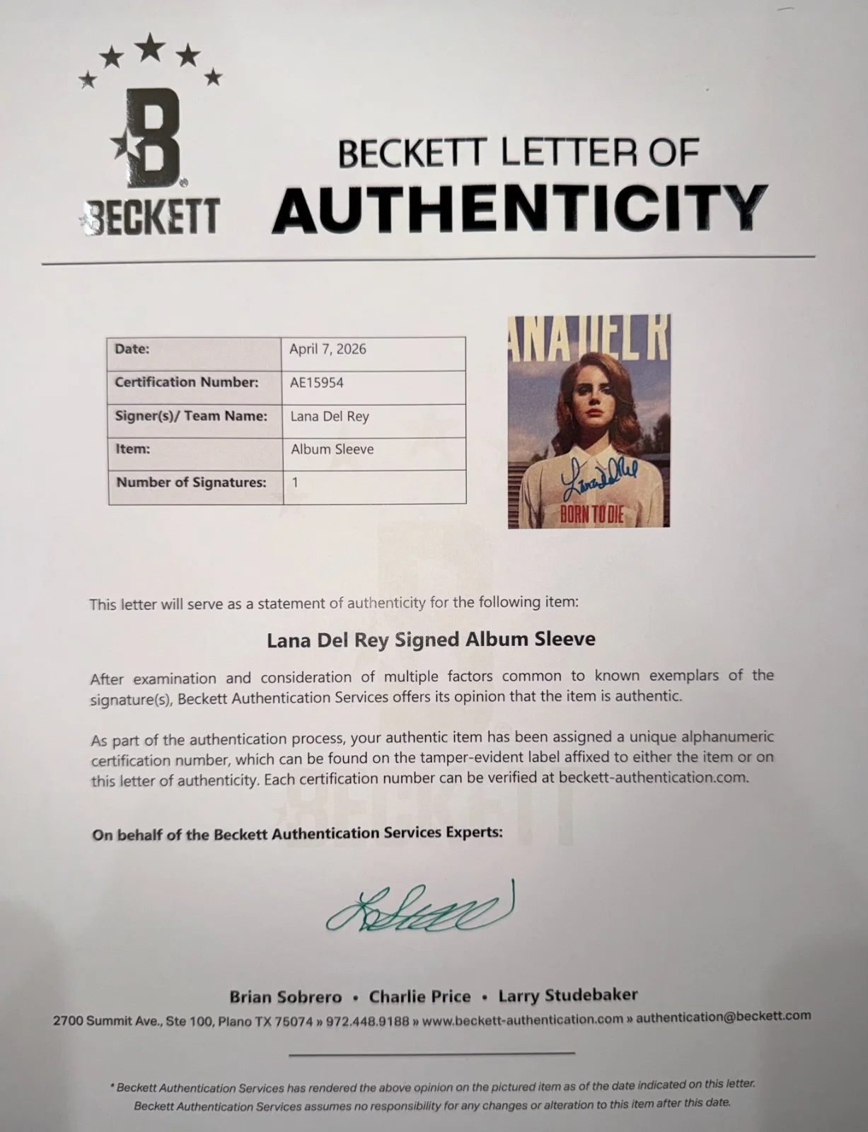 LANA DEL REY SIGNED BORN TO DIE VINYL ALBUM BAS BECKETT AUTHENTICATED BOLD PAINT, изображение 2