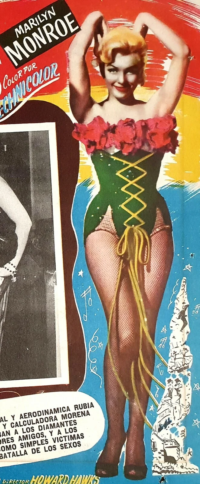 GENTLEMEN PREFER BLONDES VINTAGE ORIGINAL 1953 MEXICAN LOBBY CARD MONROE RUSSELL, изображение 2