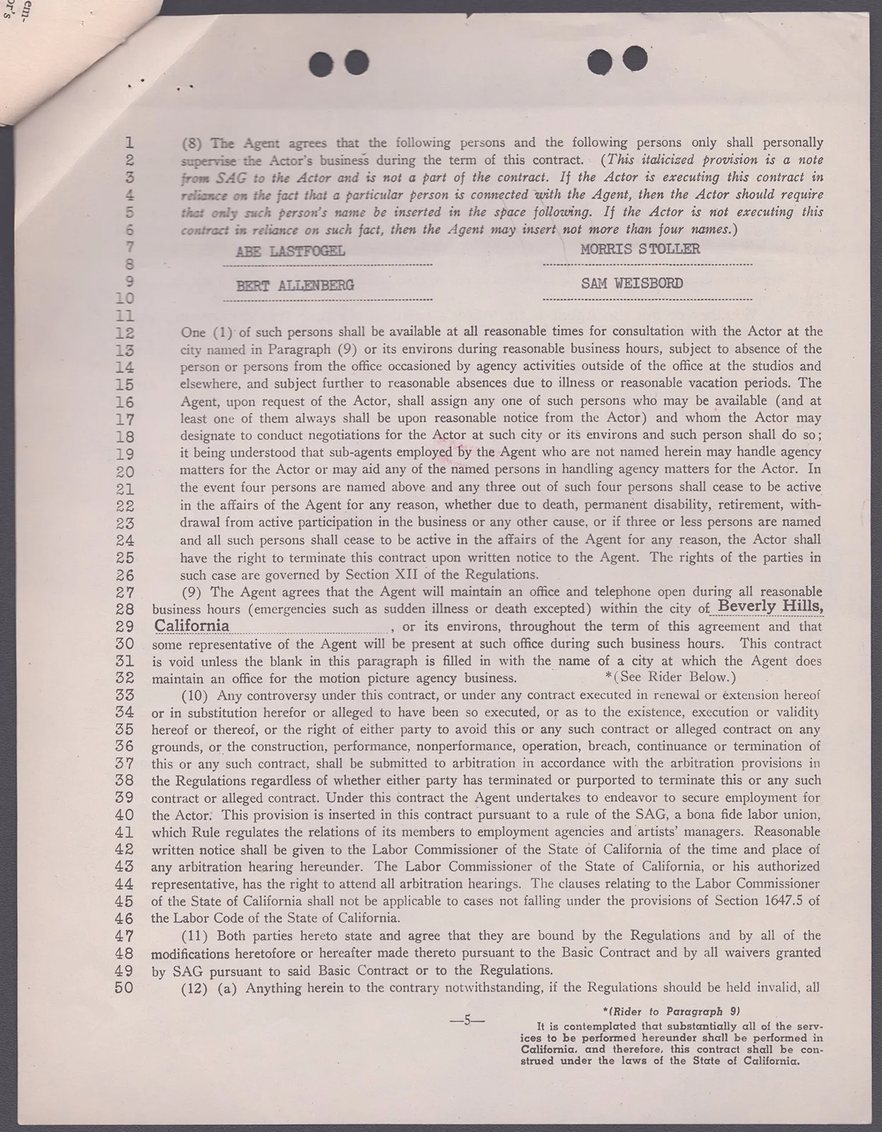 Stuart Erwin — STUART ERWIN - CONTRACT SIGNED 03/26/1951, изображение 5