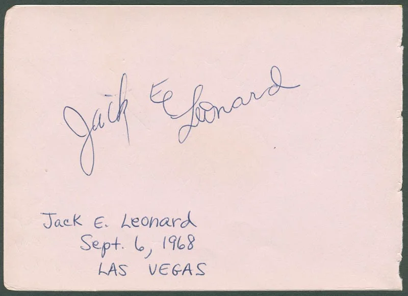 Bob Hastings, Jack E. Leonard — BOB HASTINGS - INSCRIBED SIGNATURE CIRCA 1968 CO-SIGNED BY: JACK E. LEONARD, image 2