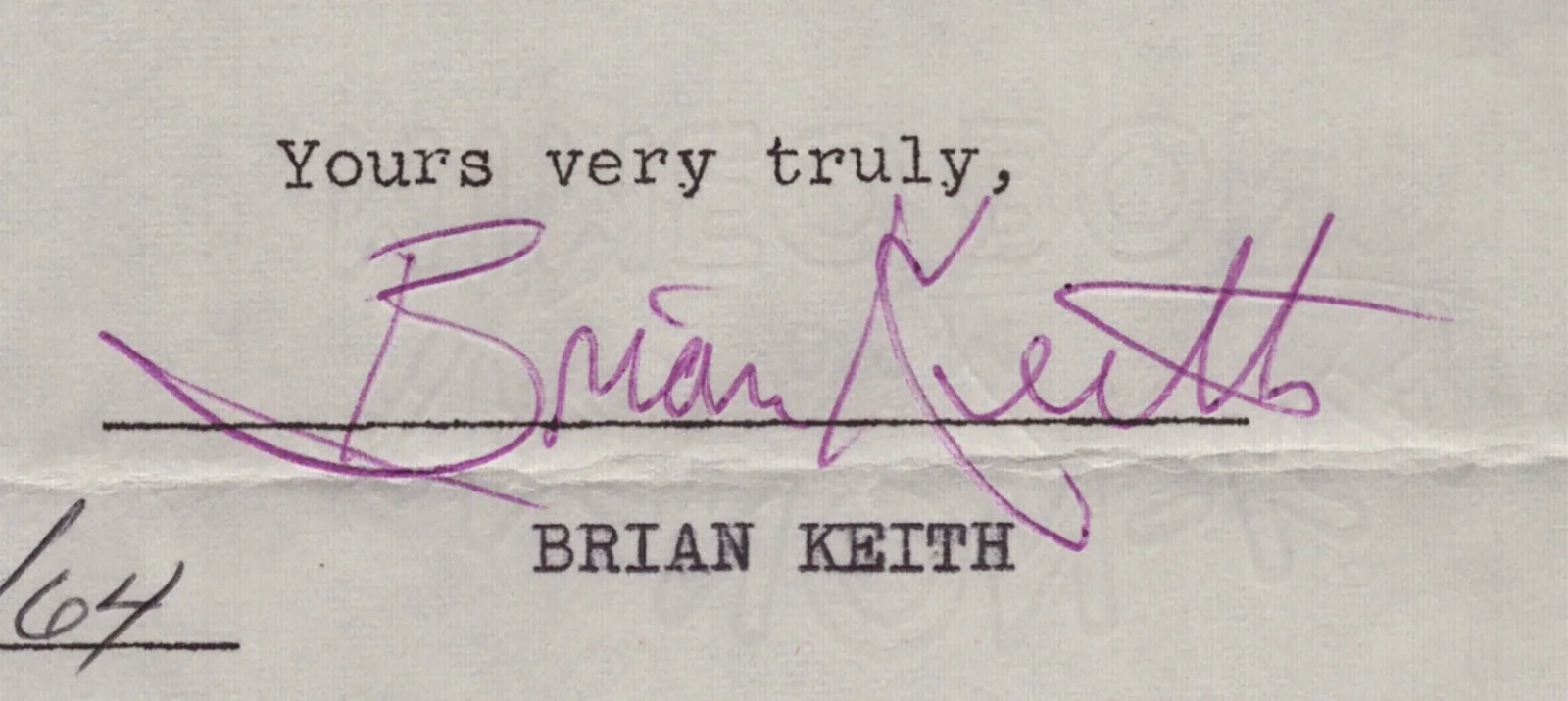 Brian Keith — BRIAN KEITH - DOCUMENT SIGNED 04/23/1964, изображение 2