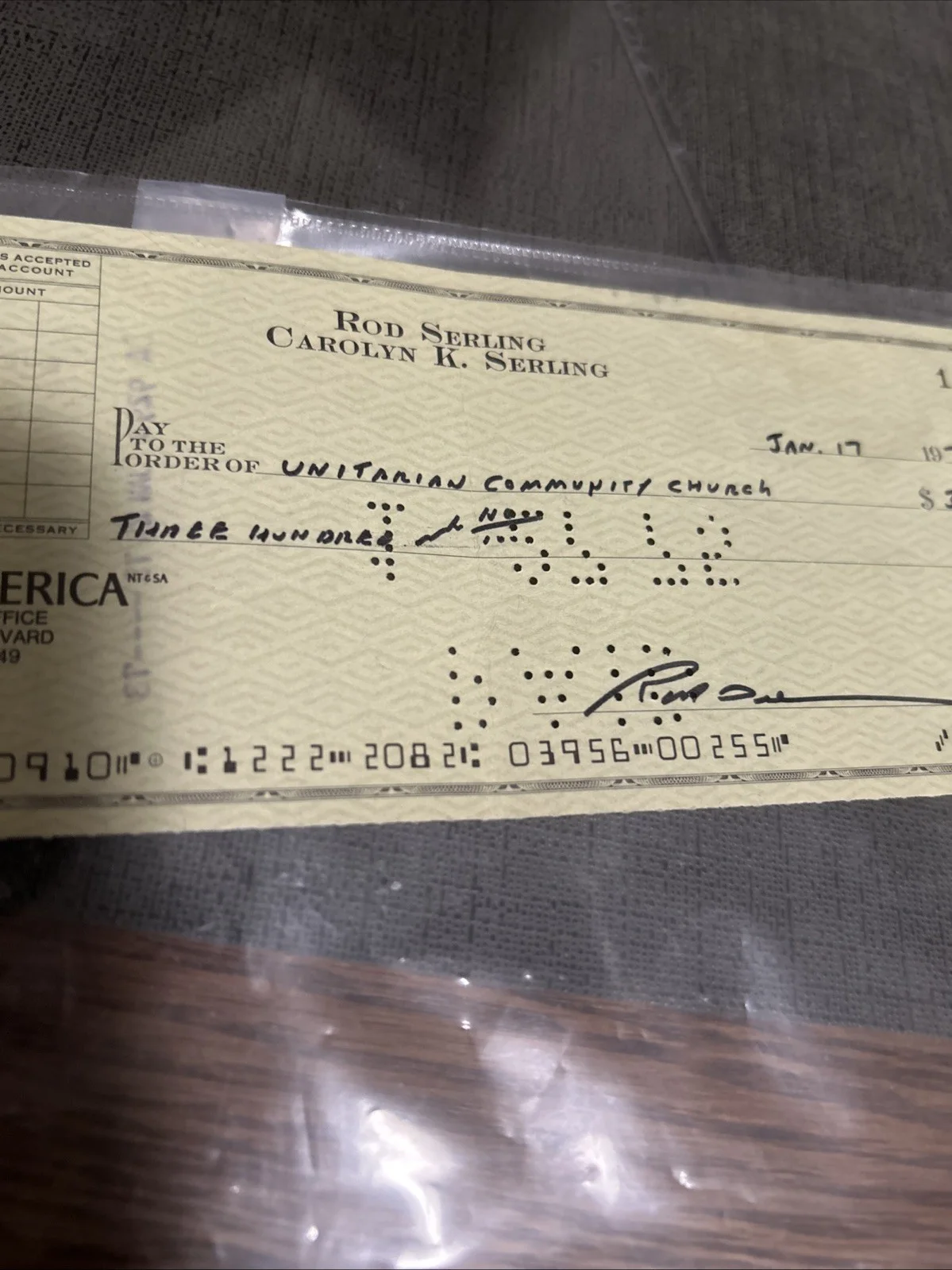 Rod Serling — Rod Serling Signed Check #10910 Church Contribution Twilight Zone Creator Sci-fi, image 3
