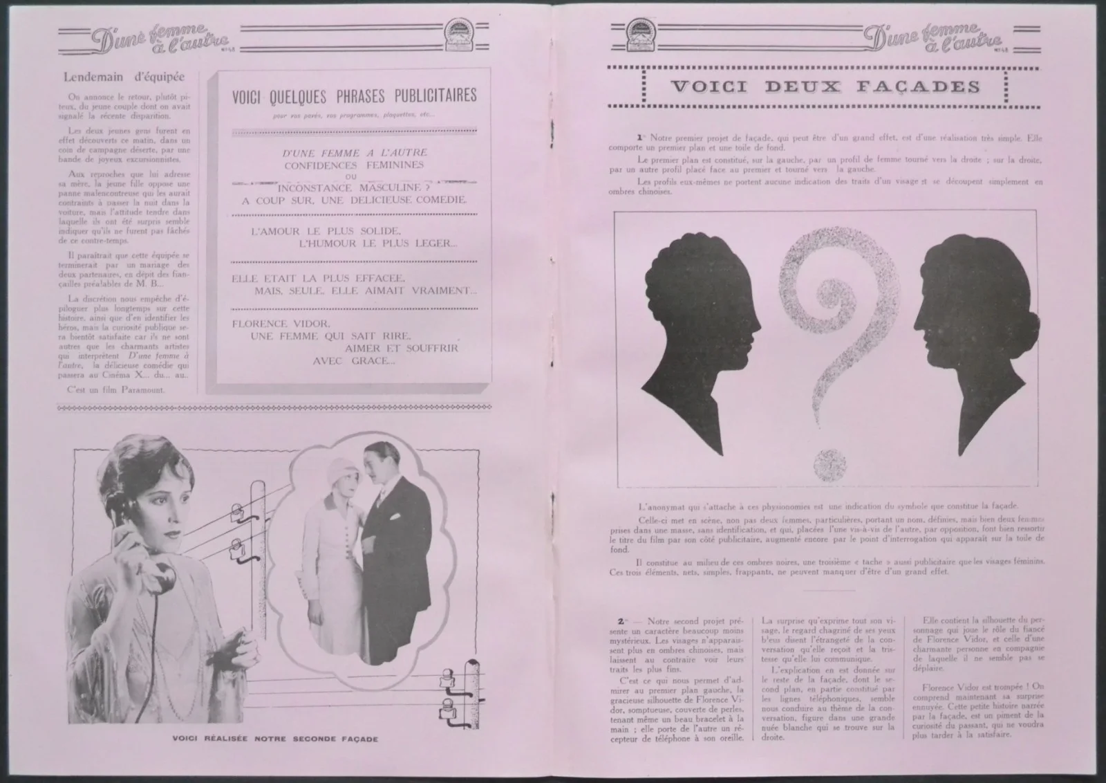 ONE WOMAN TO ANOTHER 1927 Florence Vidor, Theodore von Eltz FRENCH PRESSBOOK, изображение 3
