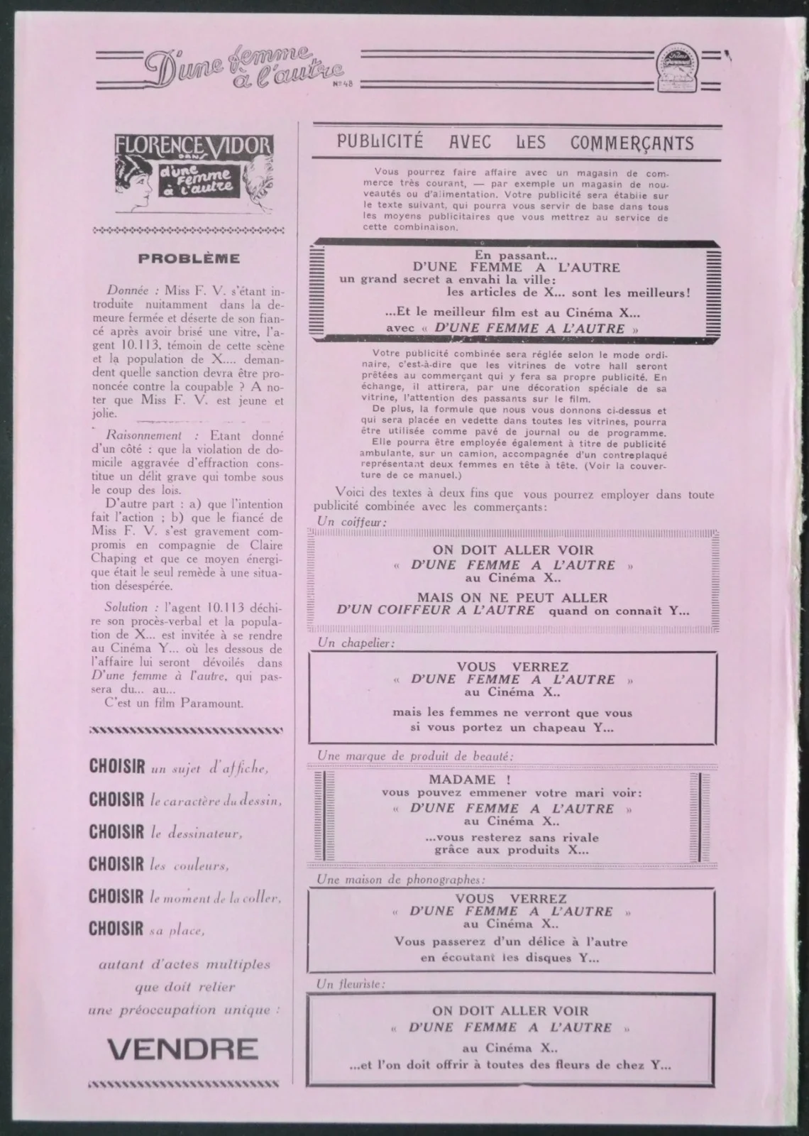 ONE WOMAN TO ANOTHER 1927 Florence Vidor, Theodore von Eltz FRENCH PRESSBOOK, изображение 5
