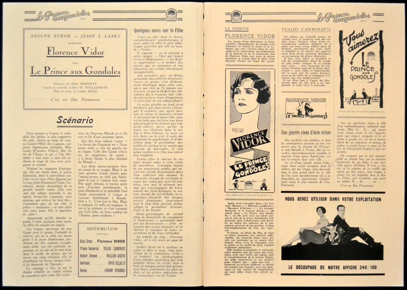HONEYMOON HATE 1927 Florence Vidor, Tullio Carminati FRENCH PRESSBOOK, image 2