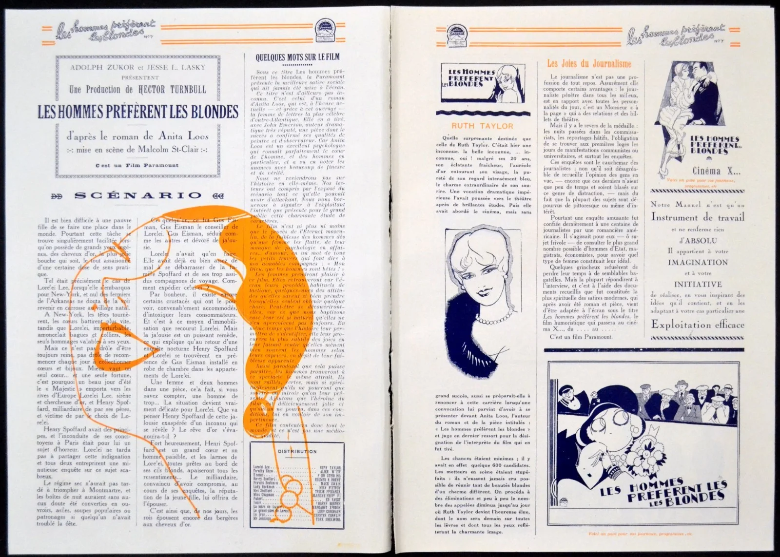 GENTLEMEN PREFER BLONDES 1928 Ruth Taylor, Alice White FRENCH PRESSBOOK, image 2