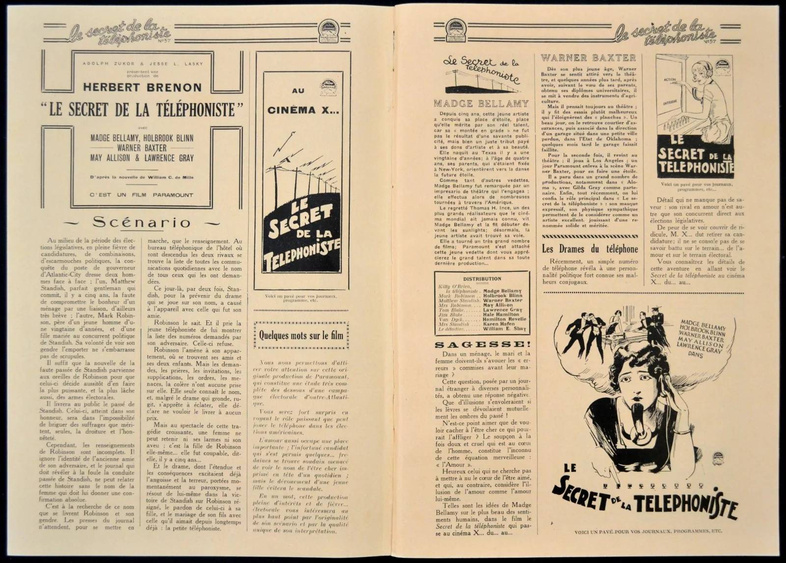 TELEPHONE GIRL 1927 Madge Bellamy Holbrook Blinn Warner Baxter FRENCH PRESSBOOK, изображение 2