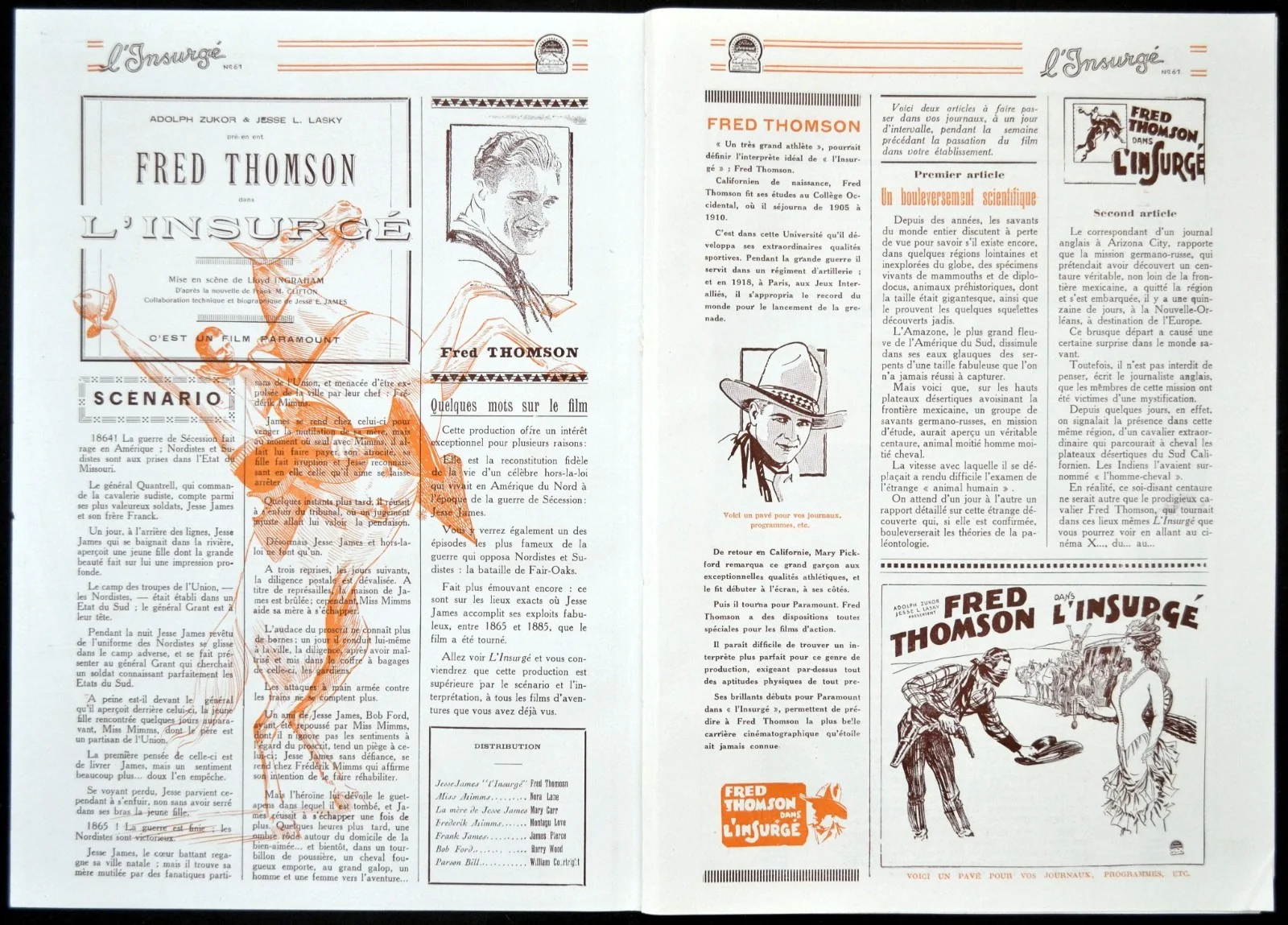 OUTLAW RIDER 1927 Fred Thomson, Nora Lane, Montagu Love FRENCH PRESSBOOK, изображение 2