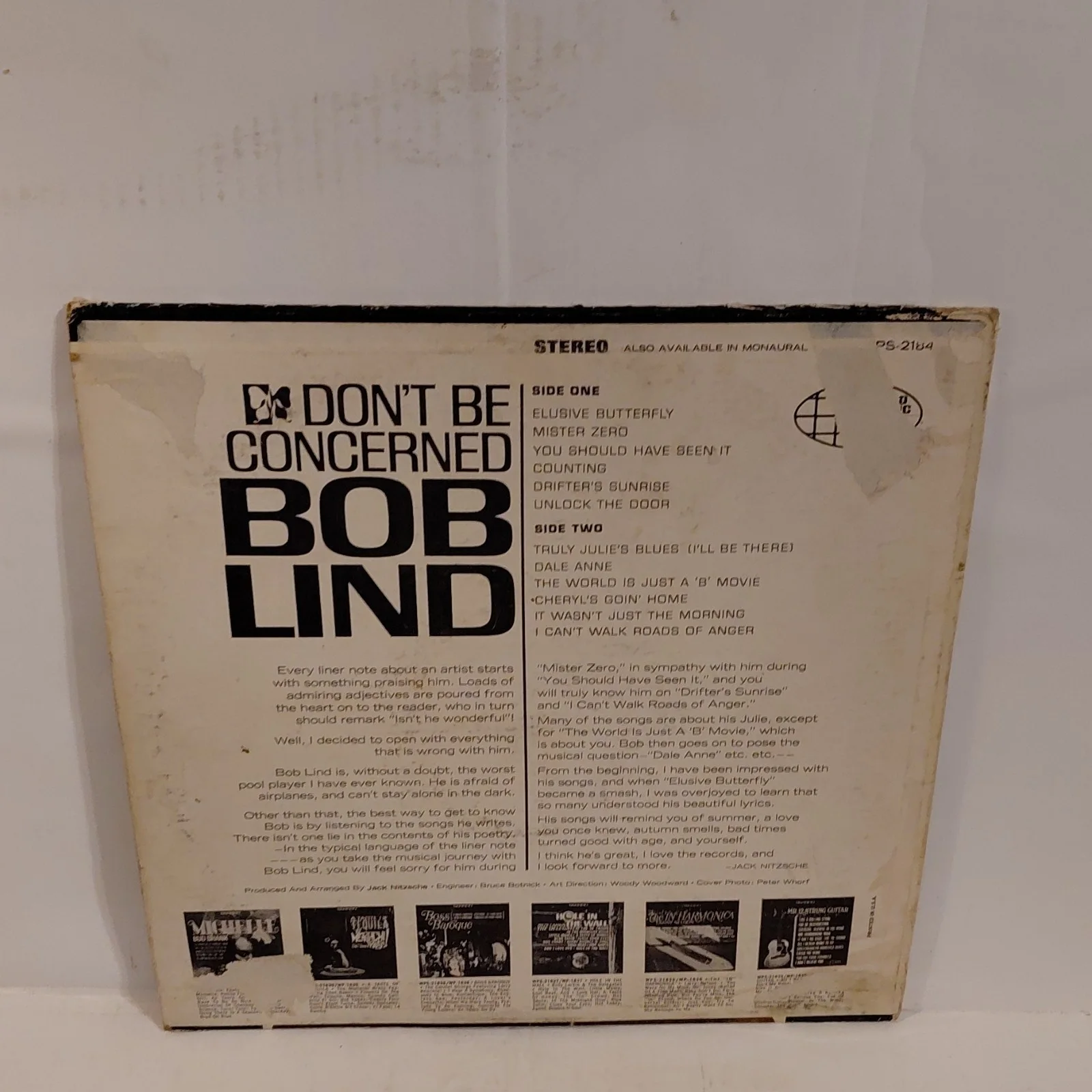 Bob Lind Don't Be Concerned Vinyl LP Signed Autographed Cover, image 2