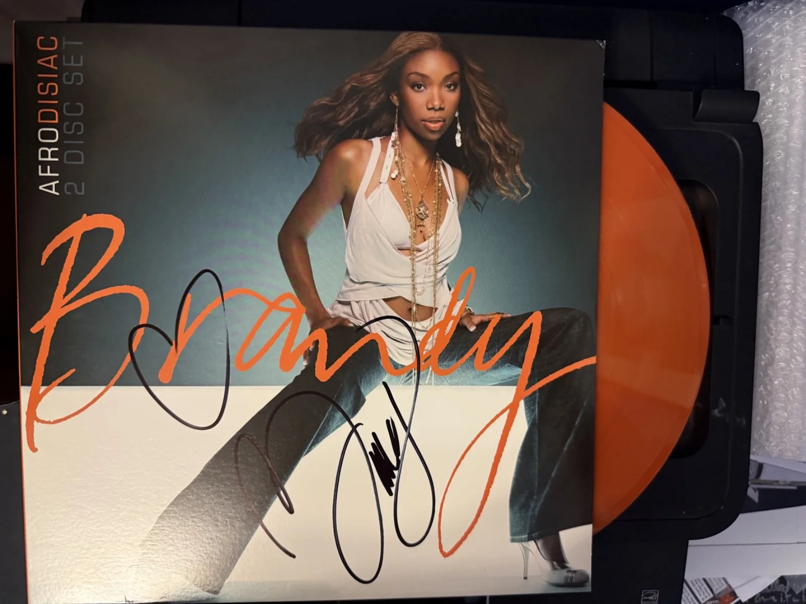 Brandy ( Norwood ) signed Afrodisiac 12" lp album ORANGE COLOR VINYL, изображение 2