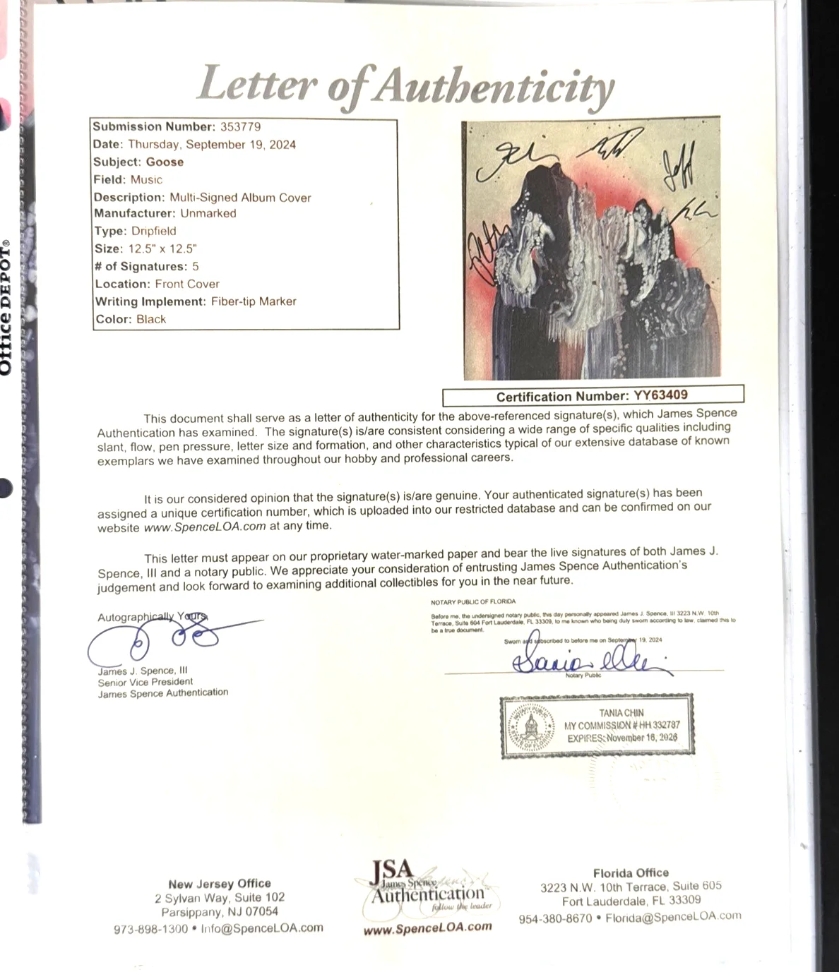 Peter Anspach, Ben Atkind, Rick Mitarotonda, Jeff Arevalo, Trevor — Goose Signed Dripfield Album Vinyl Cover x5 Band Autographs JSA LOA YY63409, изображение 5