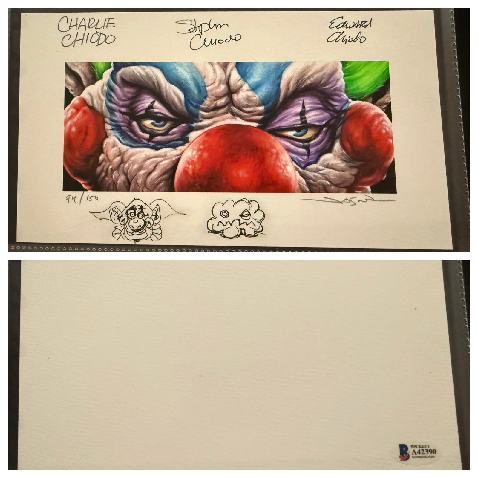Chiodo Brothers — Chiodo Brothers signed Killer Klowns Print By Jason Edmiston EWAF Beckett COA *
