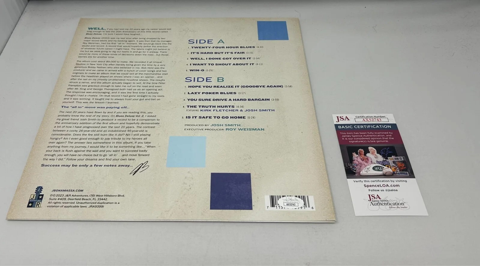 Joe Bonamassa signed Blues Deluxe Vol. 2 Album JSA COA, изображение 2