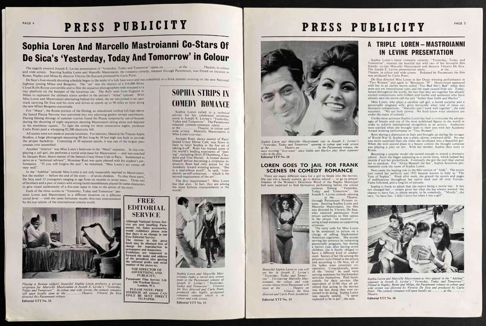 Yesterday Today and Tomorrow ORIGINAL Film Campaign Book Sophia Loren 1963, изображение 2