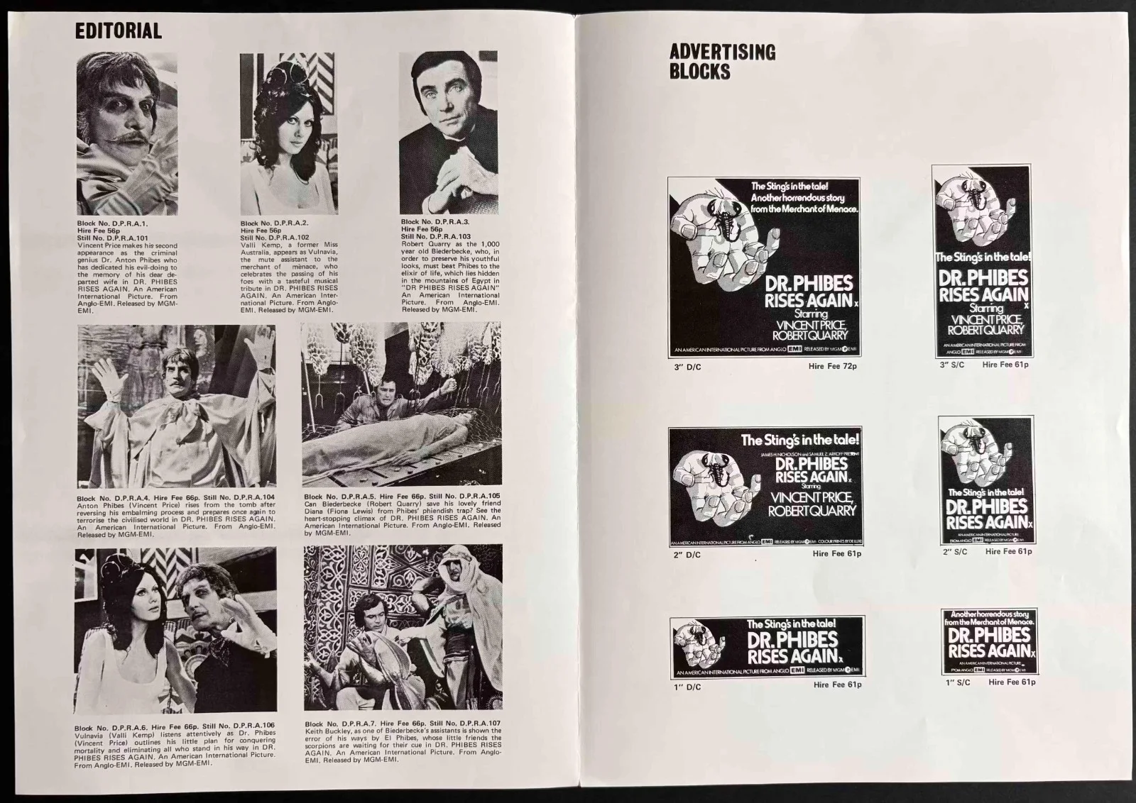 Dr. Phibes Rises Again ORIGINAL Film Press Book Vincent Price Peter Cushing, image 2