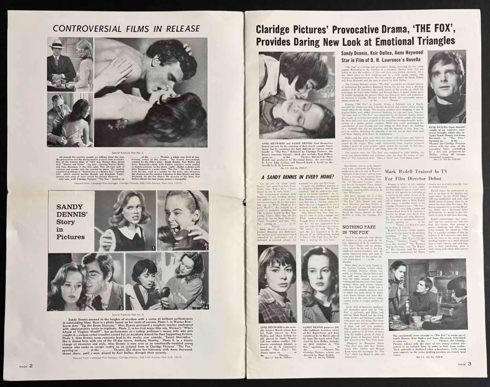The Fox ORIGINAL Film Campaign Book Sandy Dennis Anne Heywood 1967, изображение 2