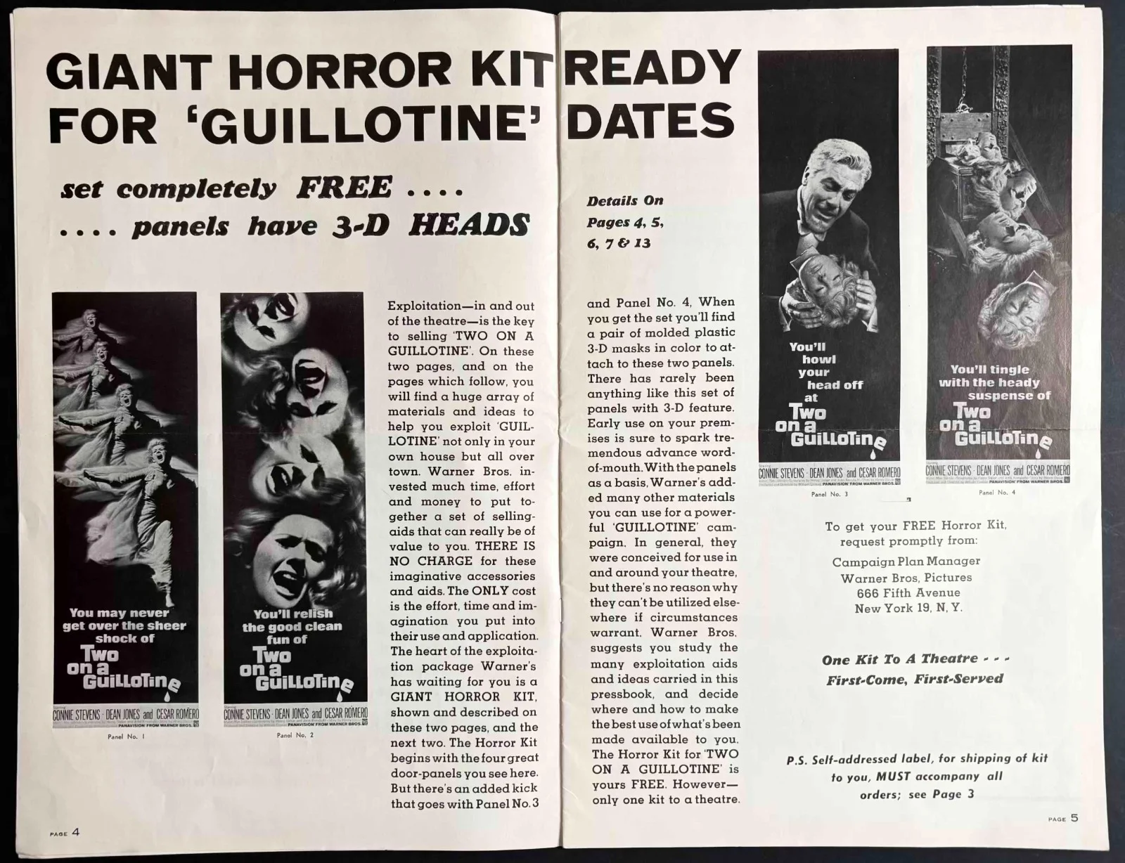 Two on a Guillotine ORIGINAL US Film Campaign Book Dean Jones Connie Stevens '65, изображение 2