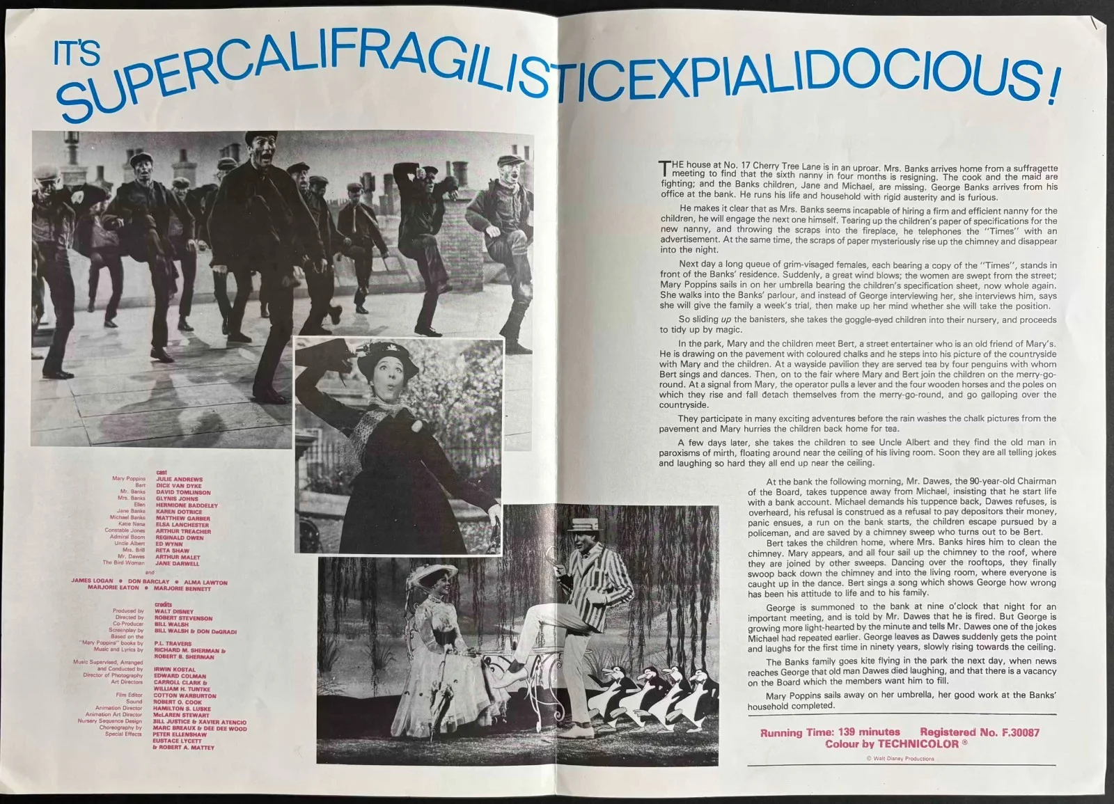 Mary Poppins ORIGINAL Film Synopsis + Notes Julie Andrews Disney RR, изображение 2