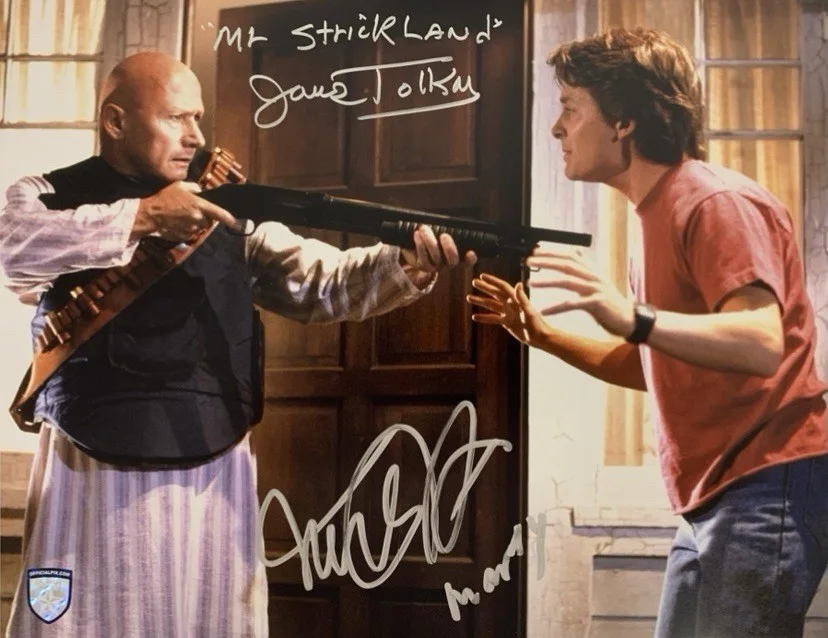 Michael J. Fox and James Tolkan — Michael J. Fox & James Tolkan "Back to the Future II" Signed 11x14 OPX Photo