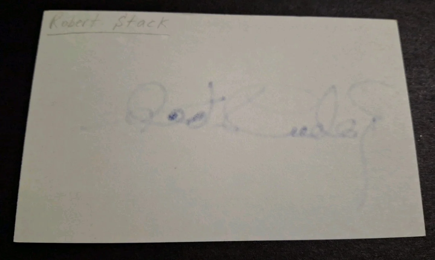 Robert Stack — ROBERT STACK - " THE UNTOUCHABLES " ELIOT NESS - SIGNED 3x5 Index Card W/PROOF, image 2