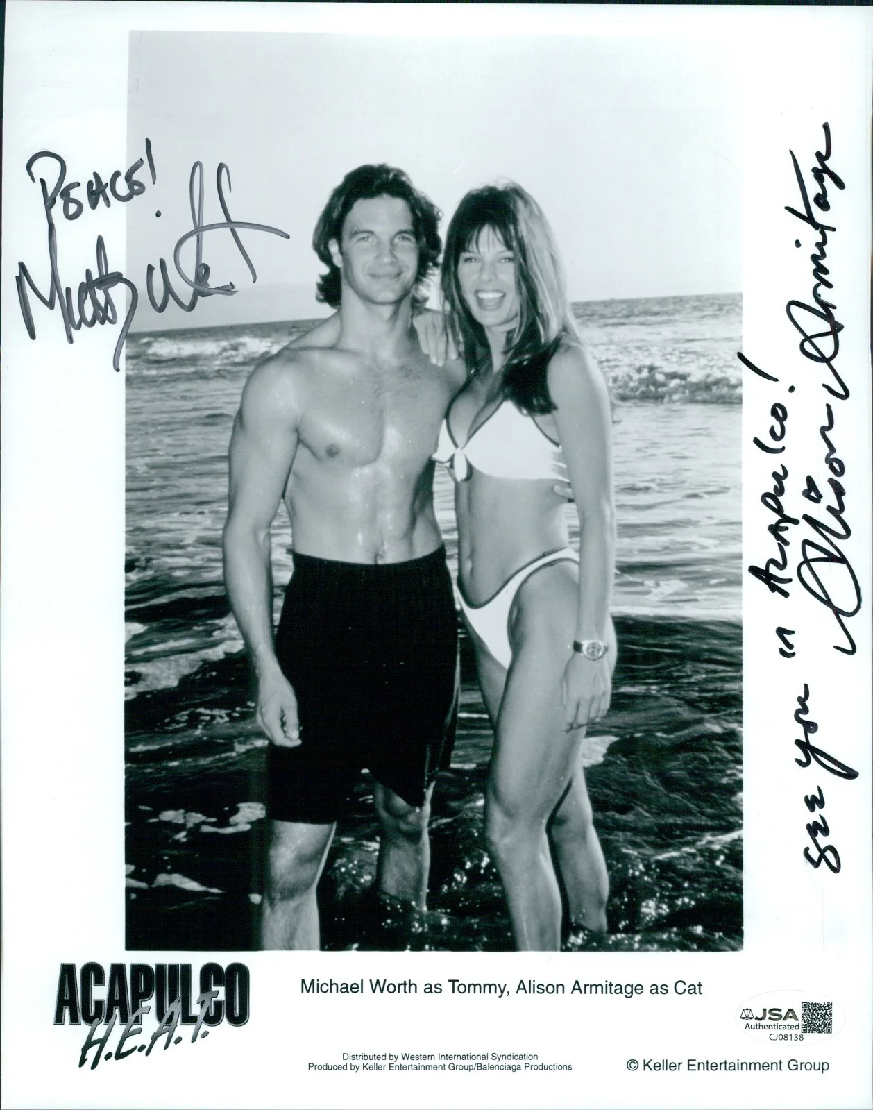 Alison Armitage and Michael Worth — Acapulco HEAT Alison Armitage Michael Worth Signed 8x10 Promo Photo JSA Authen