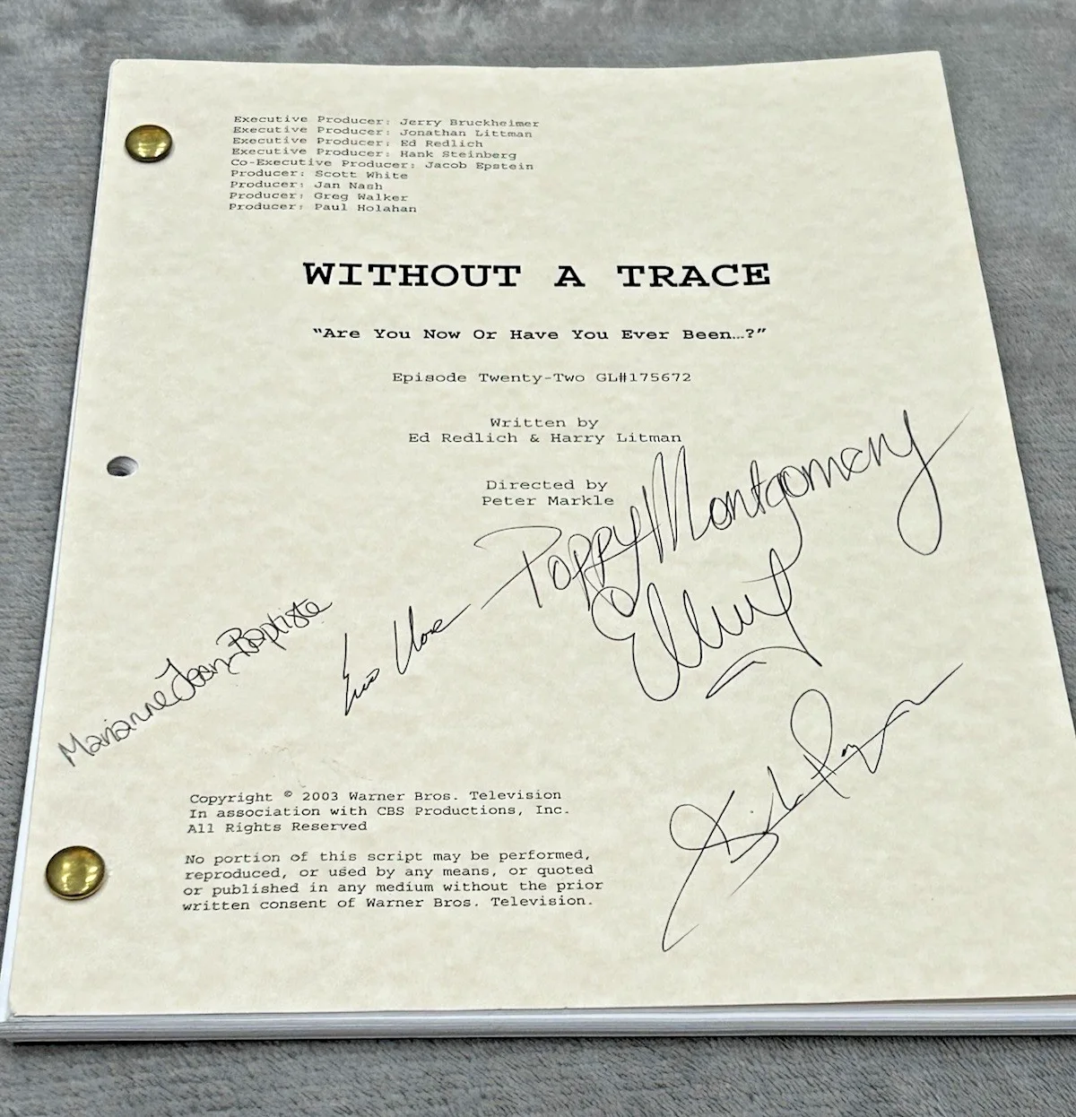 Poppy Montgomery, Marianne Jean Baptiste, Eric Close, Enrique Mur — Poppy Montgomery Others "Without a Trace" AUTOGRAPH Signed Full Complete Script, image 5