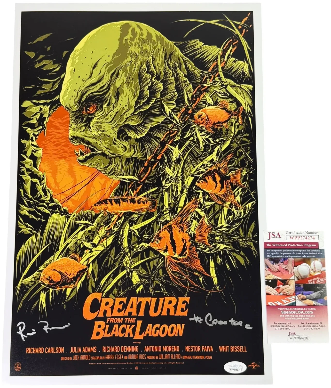 Ricou Browning — Ricou Browning signed 12x18 Poster The Gill Man Creature from Black Lagoon JSA