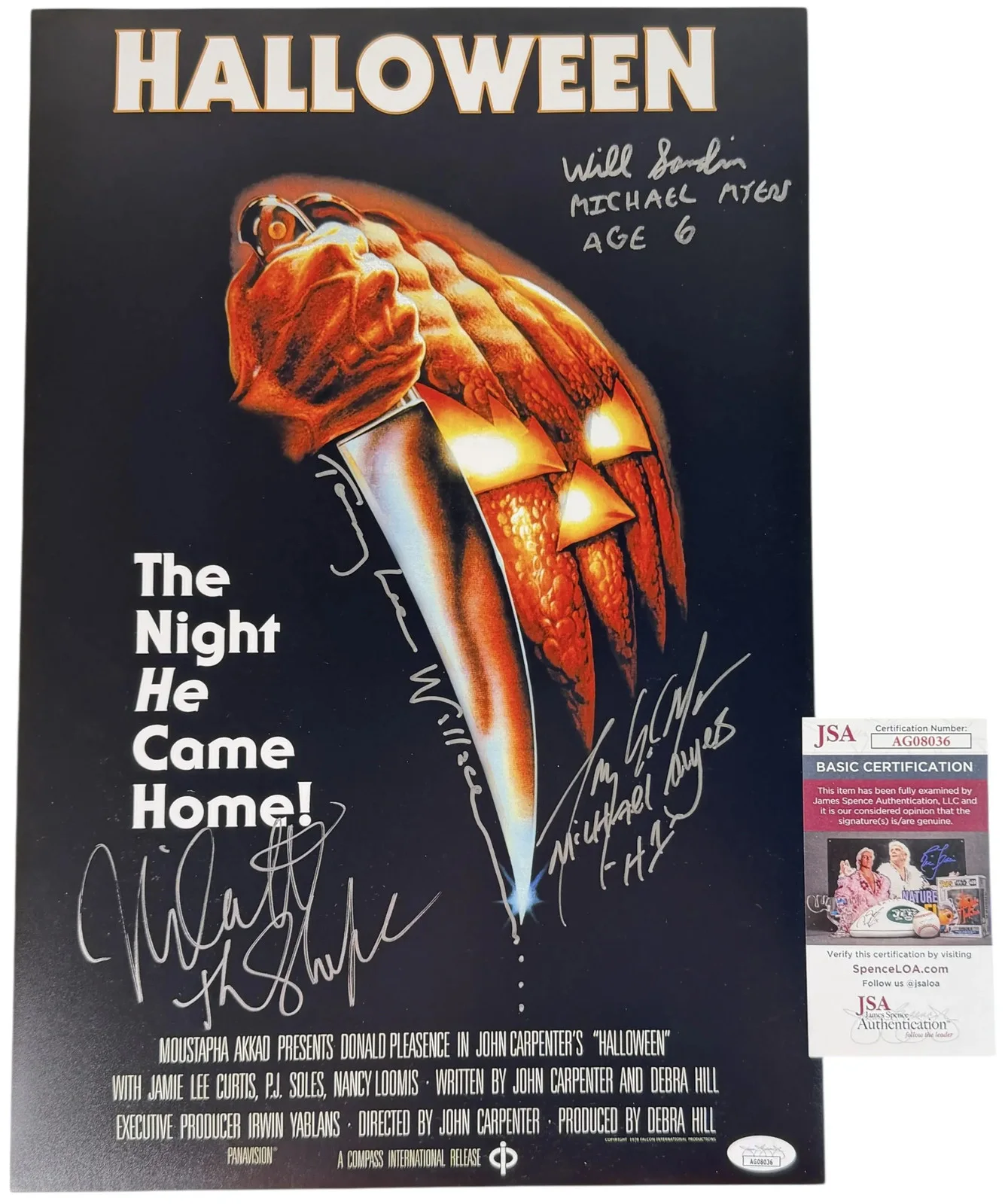 Nick Castle, Will Sandin, Tommy Lee Wallace, Tony Moran — Nick Castle, Will Sandin, Tommy Lee Wallace, Tony Moran signed 12x18 Poster JSA