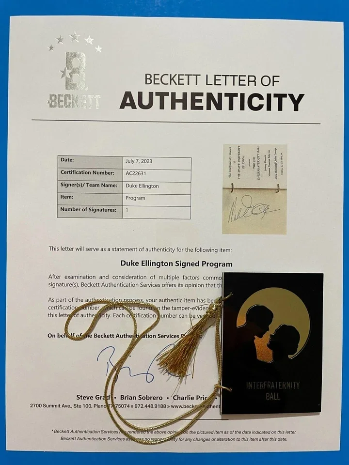 1952 Duke Ellington Signed Autographed Iowa Interfraternity Ball Program BAS LOA, image 2