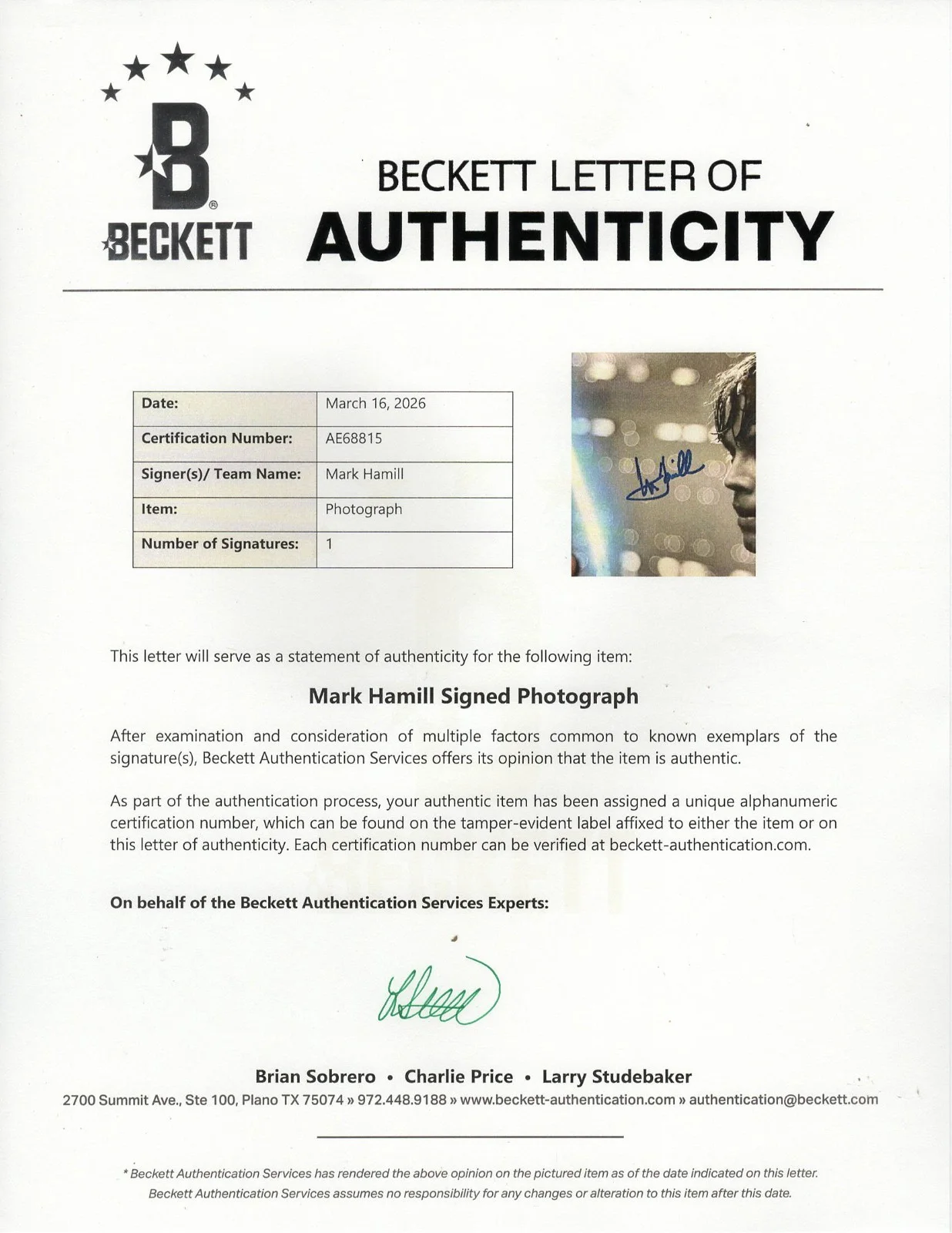 MARK HAMILL Signed Auto Star Wars "LUKE SKYWALKER" 11x14 Photo OPX & Beckett, изображение 4