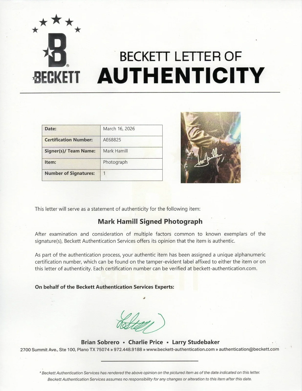 MARK HAMILL Signed Auto Star Wars "LUKE SKYWALKER" 11x14 Photo OPX & Beckett, изображение 4