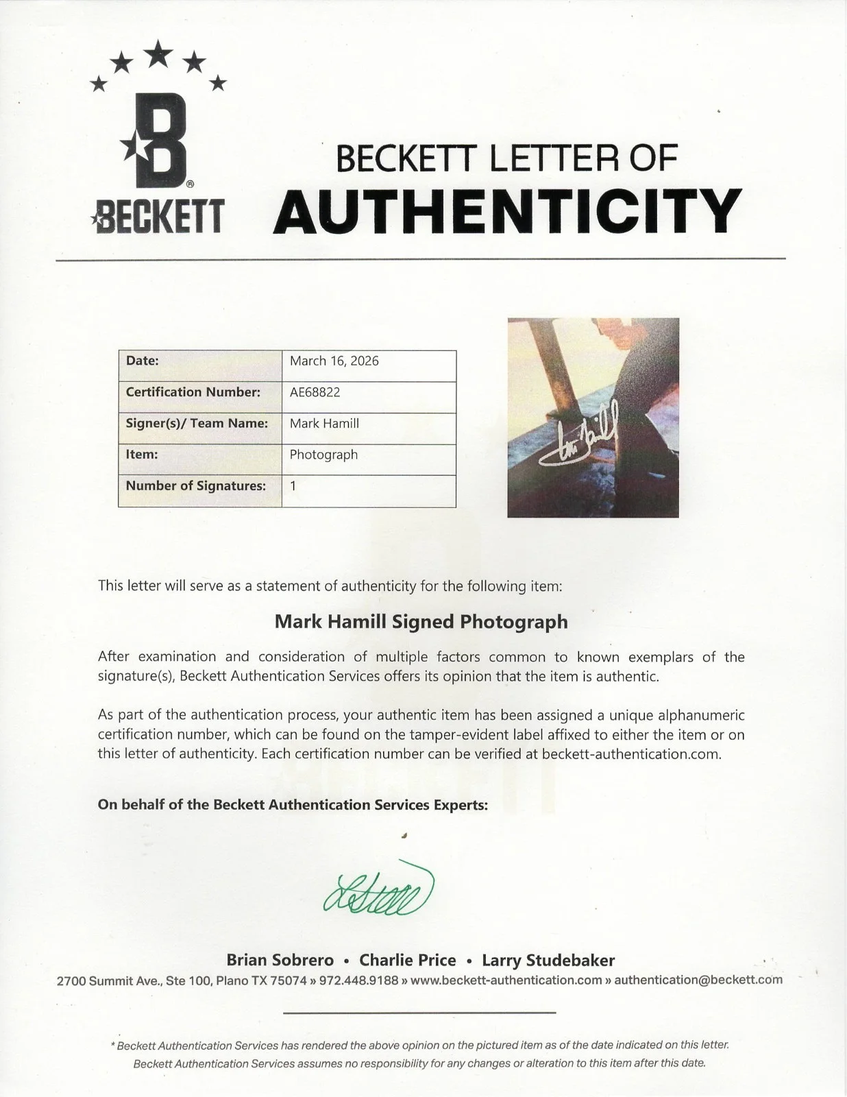MARK HAMILL Signed Auto Star Wars "LUKE SKYWALKER" 11x14 Photo OPX & Beckett, изображение 4