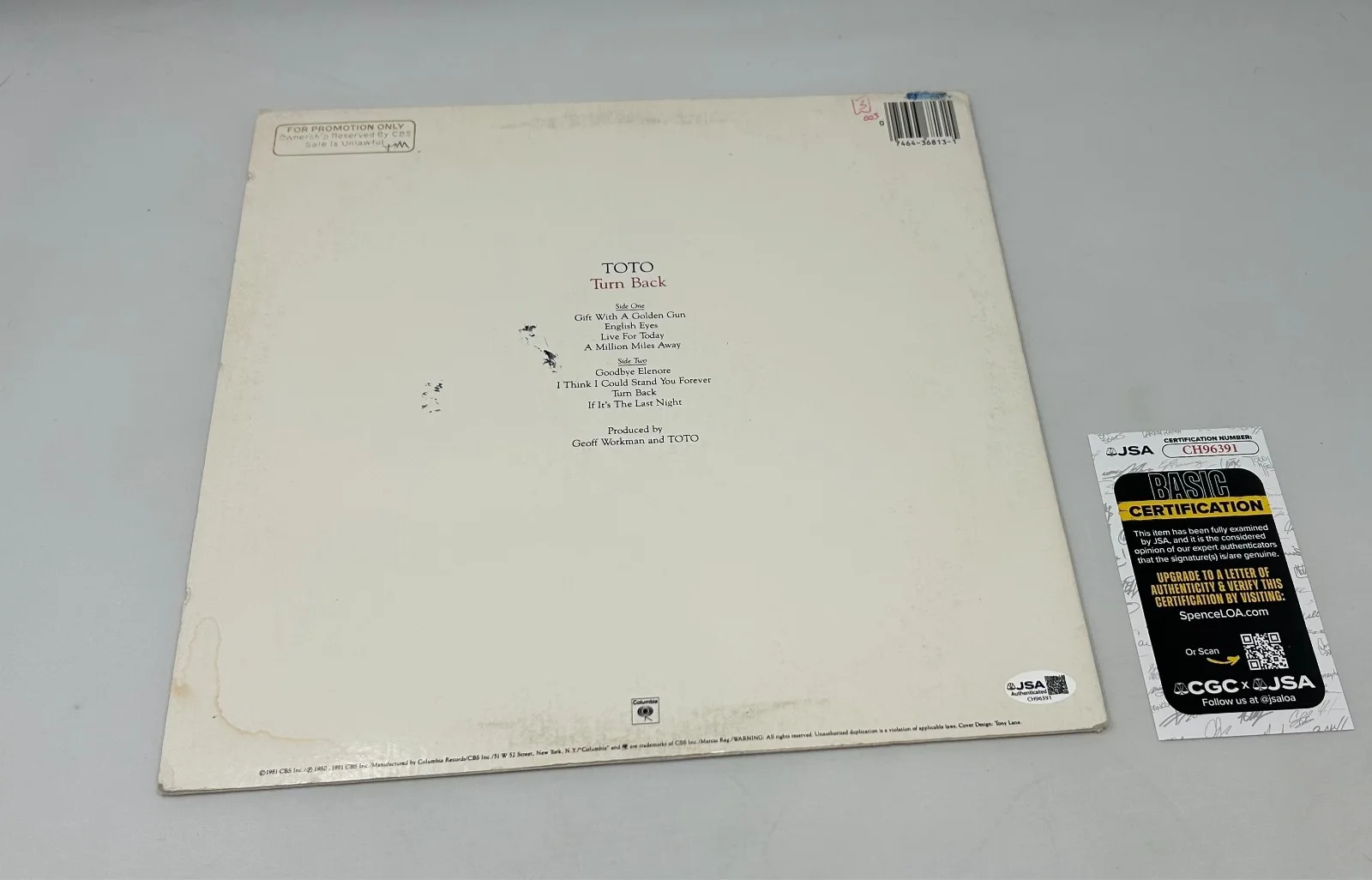 Steve Lukather signed Toto Turn Back Album JSA COA, image 2
