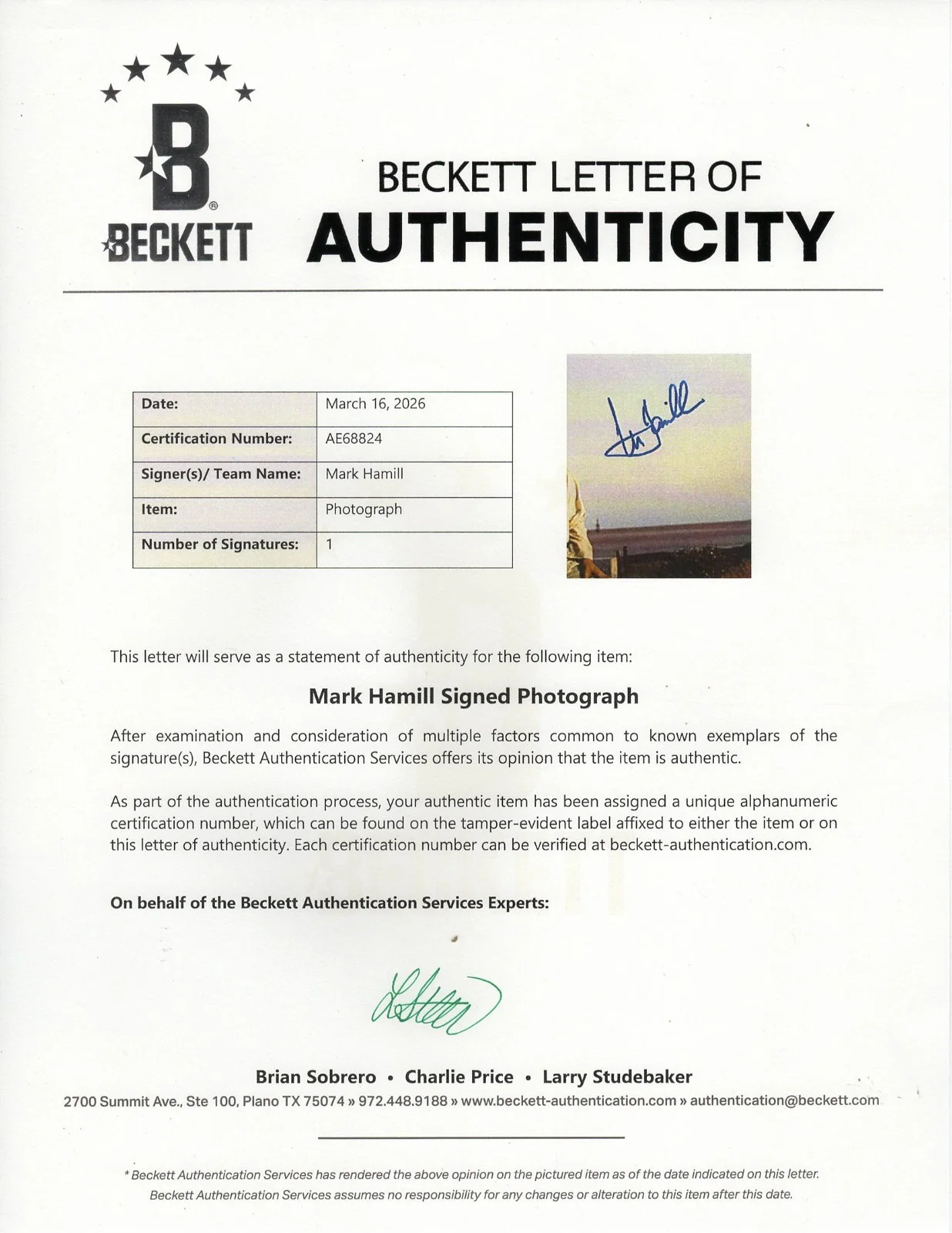 MARK HAMILL Signed Auto Star Wars "LUKE SKYWALKER" 11x14 Photo OPX & Beckett, изображение 4