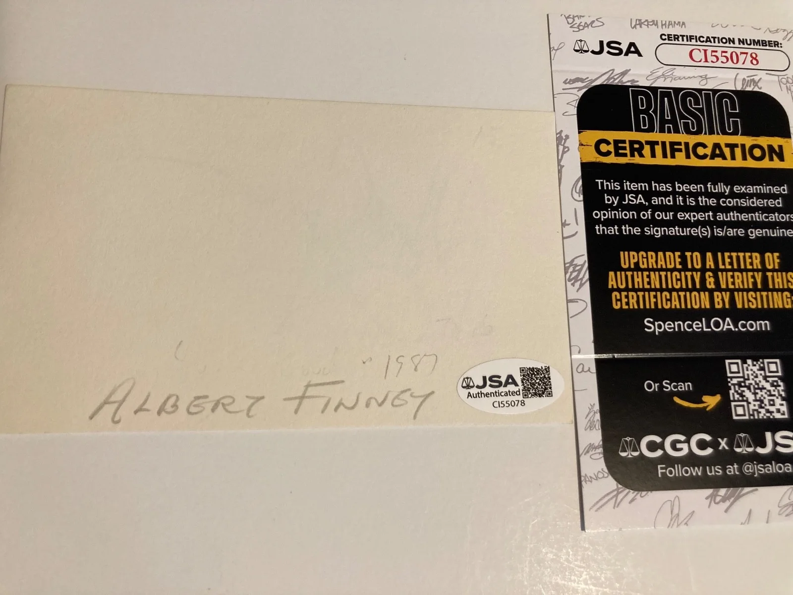 ALBERT FINNEY — ALBERT FINNEY signed 3x5 card "ERIN BROCKOVICH", "TOM JONES", "THE JSA#CI55078, image 2