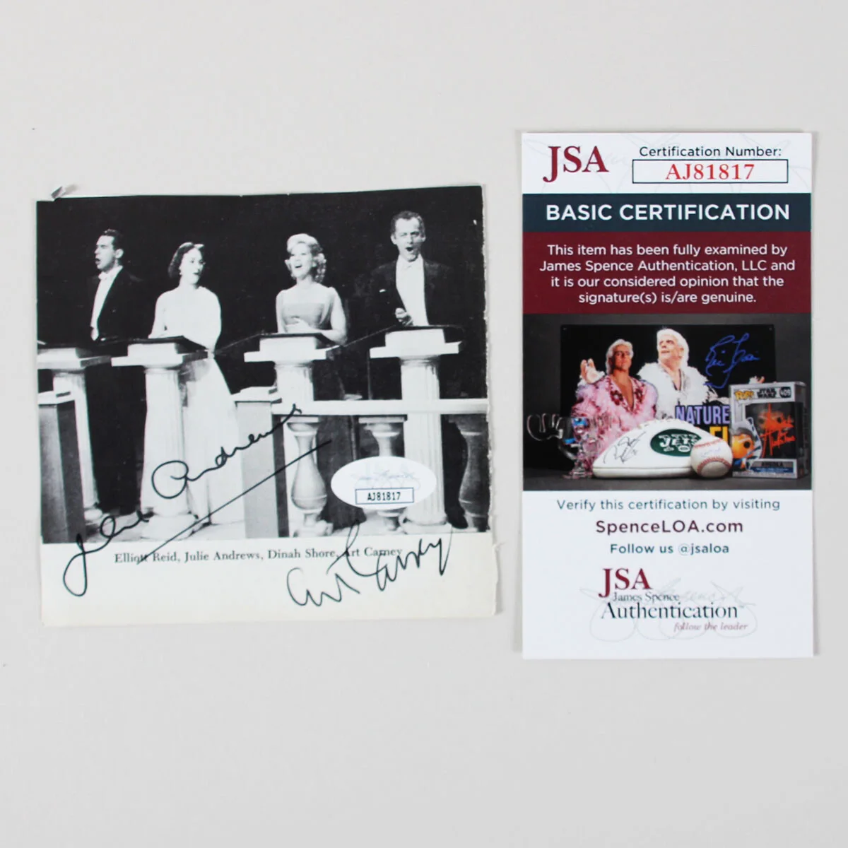 Julie Andrews Signed Photo w/ Art Carney On Dinah Shore Show - COA JSA, изображение 5