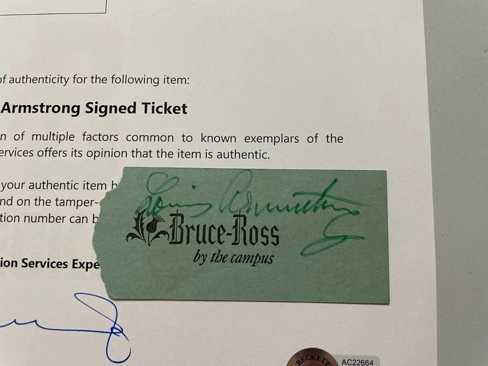 1966 Louis Armstrong Signed Autographed Concert Ticket BAS LOA, image 3