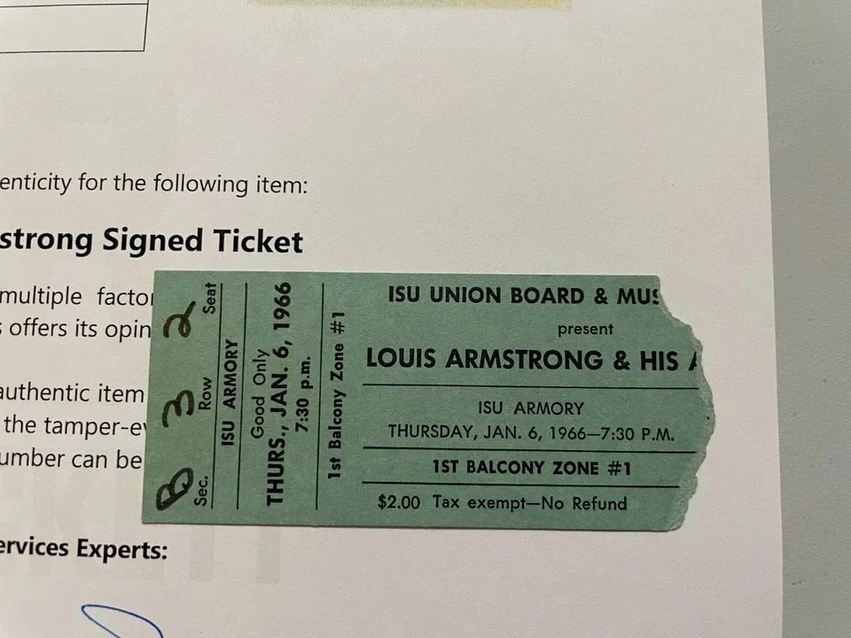 1966 Louis Armstrong Signed Autographed Concert Ticket BAS LOA, image 4