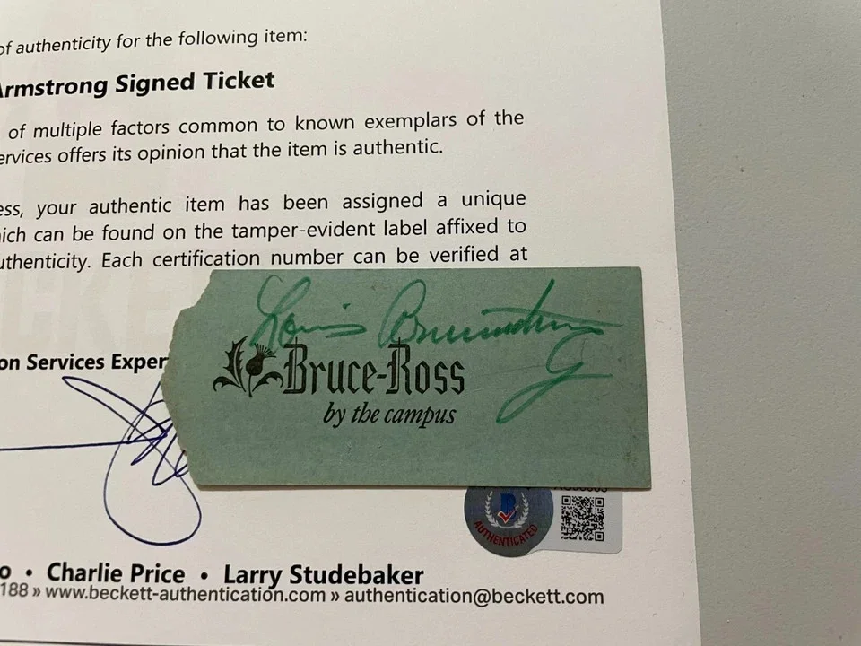 1966 Louis Armstrong Signed Autographed Concert Ticket BAS LOA 2, image 3