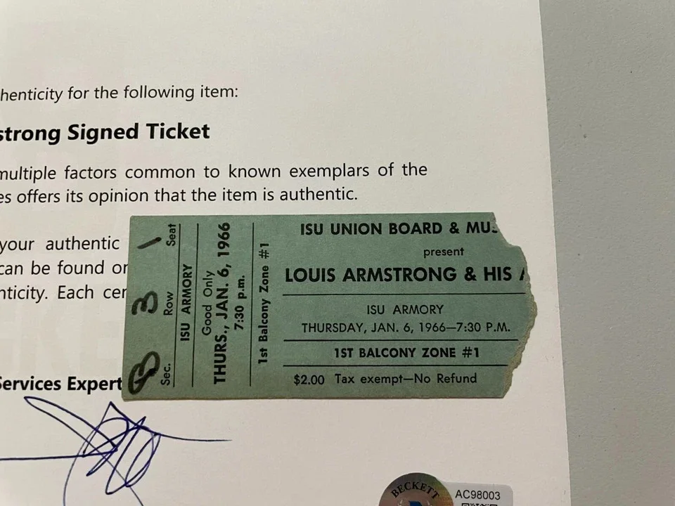 1966 Louis Armstrong Signed Autographed Concert Ticket BAS LOA 2, image 4