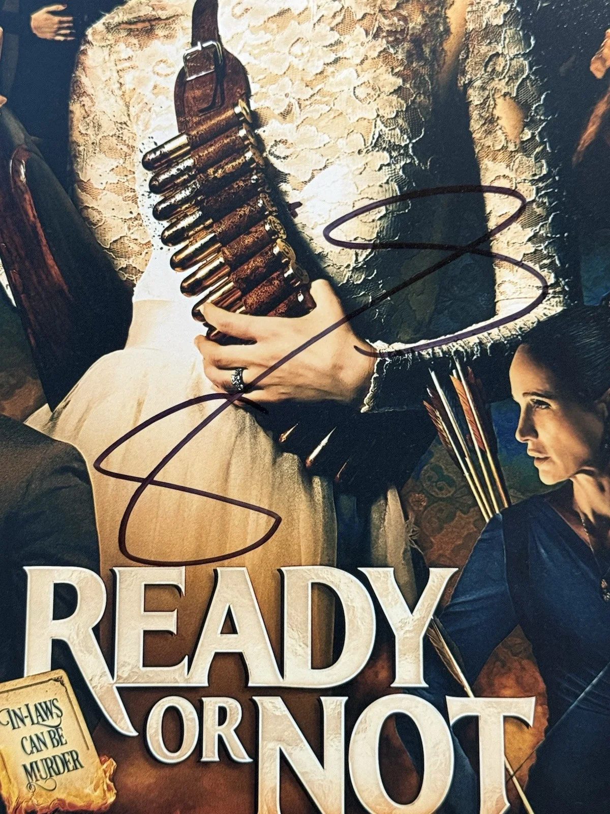Samara Weaving Matt Bettinelli-Olpin Tyler Gillett — Samara Weaving signed photo Ready Or Not 12x18 directors, image 2