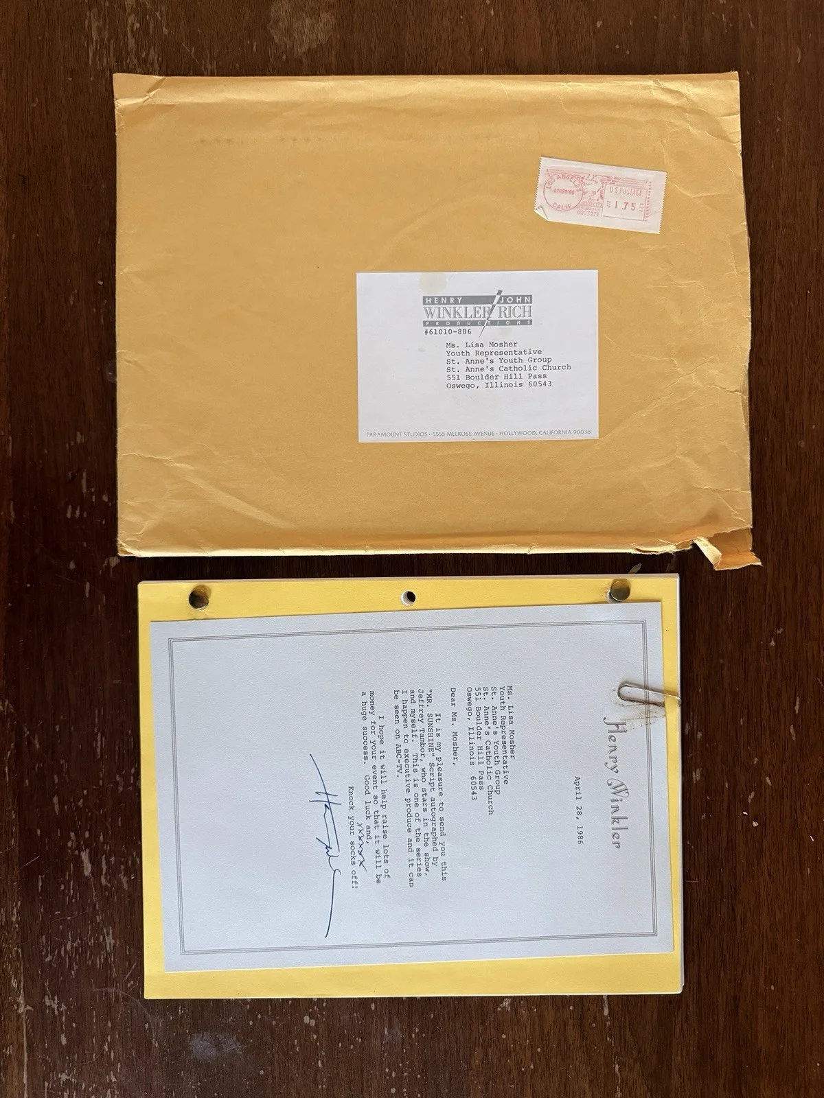 Henry Winkler — Autographed Script Mr Sunshine Henry Winkler Jeffrey Tambor 80s TV Paramount, image 2
