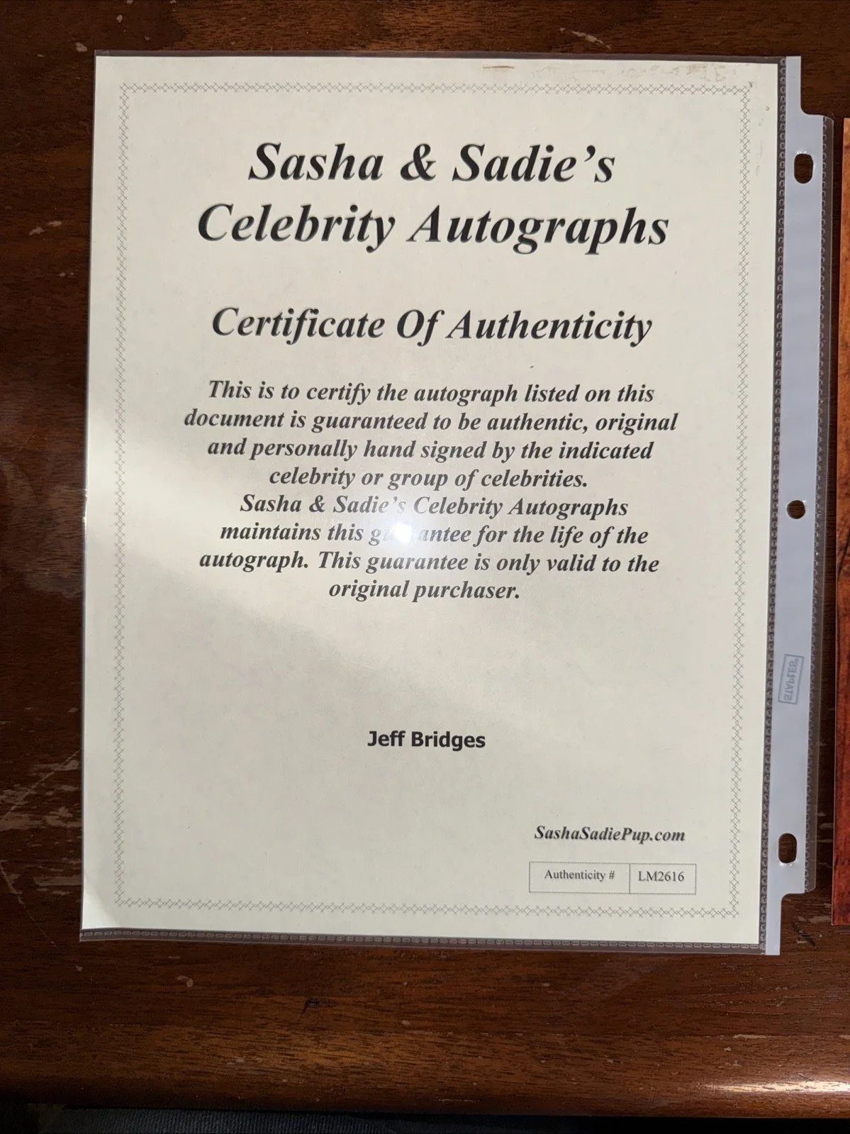 Jeff Bridges autograph the big Lebowski certificate of authenticity, image 2