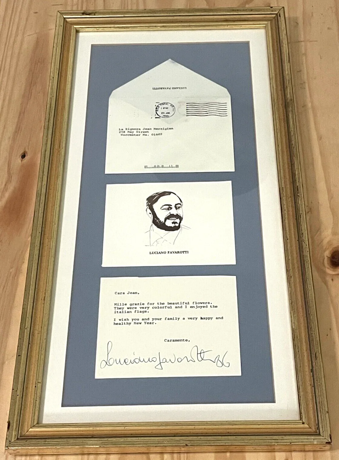 Luciano Pavarotti Memorabilia Signed Thank You Card Framed Vintage 1986 OOAK, изображение 2