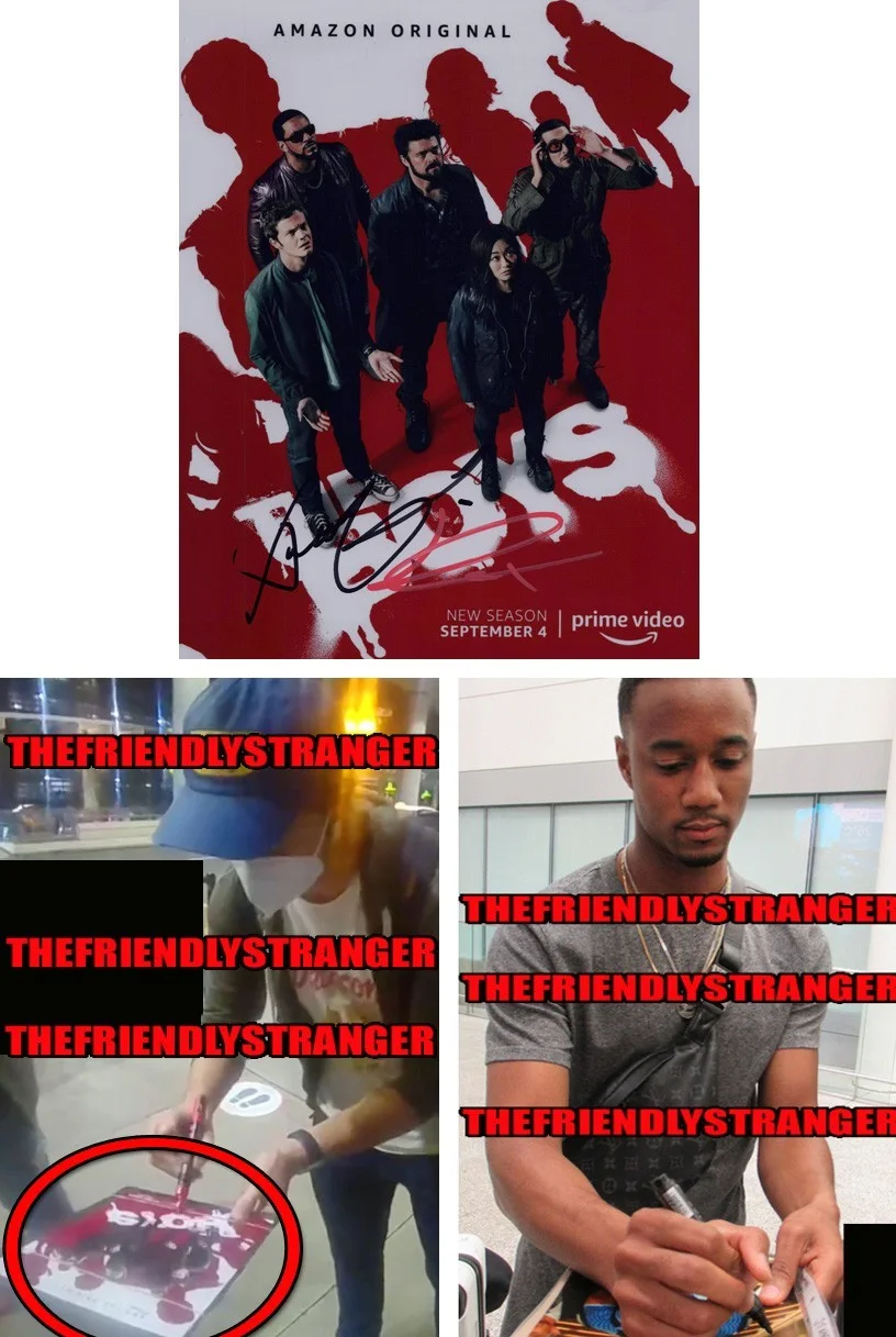 Jack Quaid & Jessie T. Usher — Jack Quaid & Jessie T. Usher signed "THE BOYS" 8x10 Photo c Hughie & A-Train COA