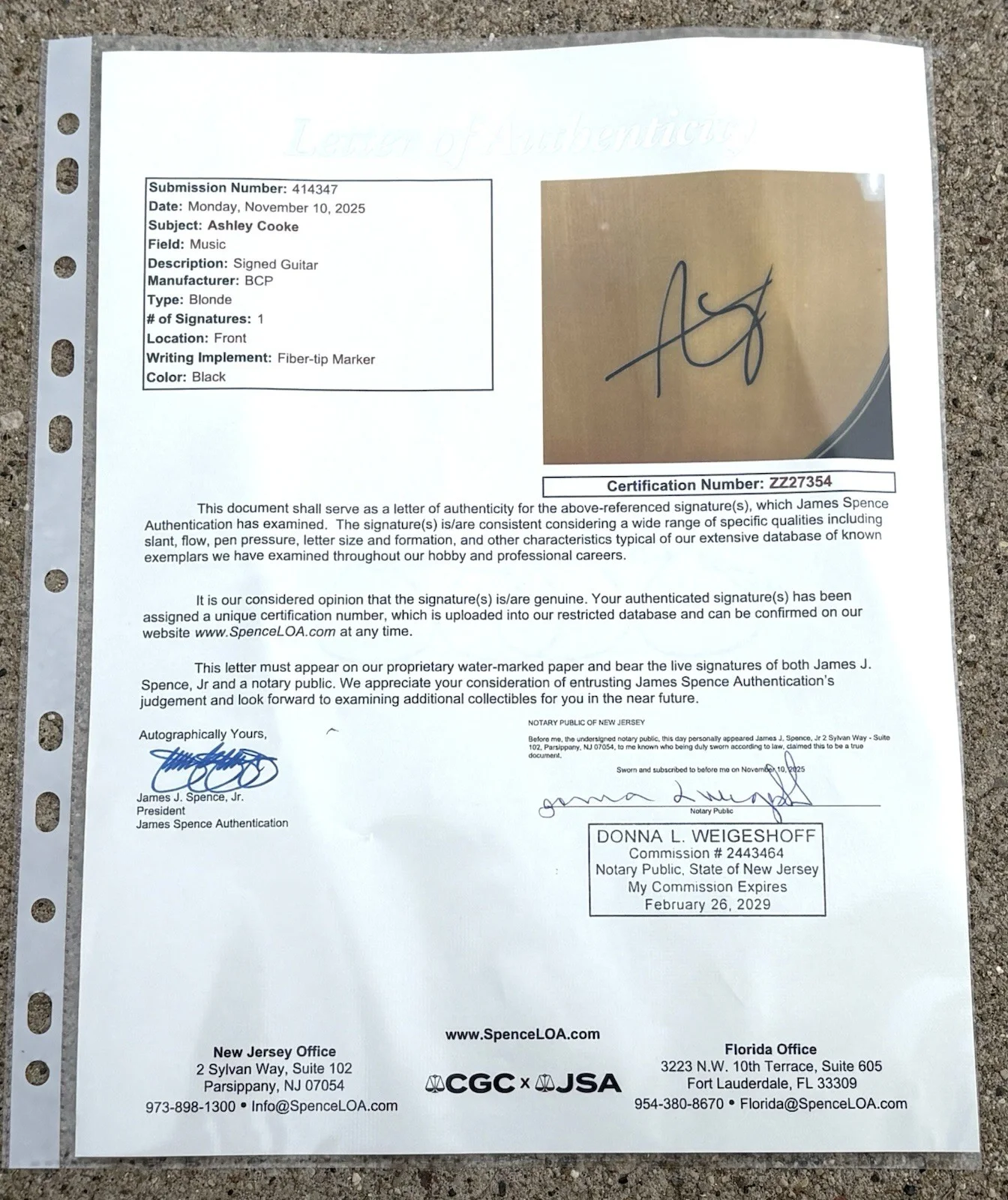 ASHLEY COOKE SIGNED Acoustic Guitar JSA LETTER OF AUTHENTICITY Never Til Now, image 5