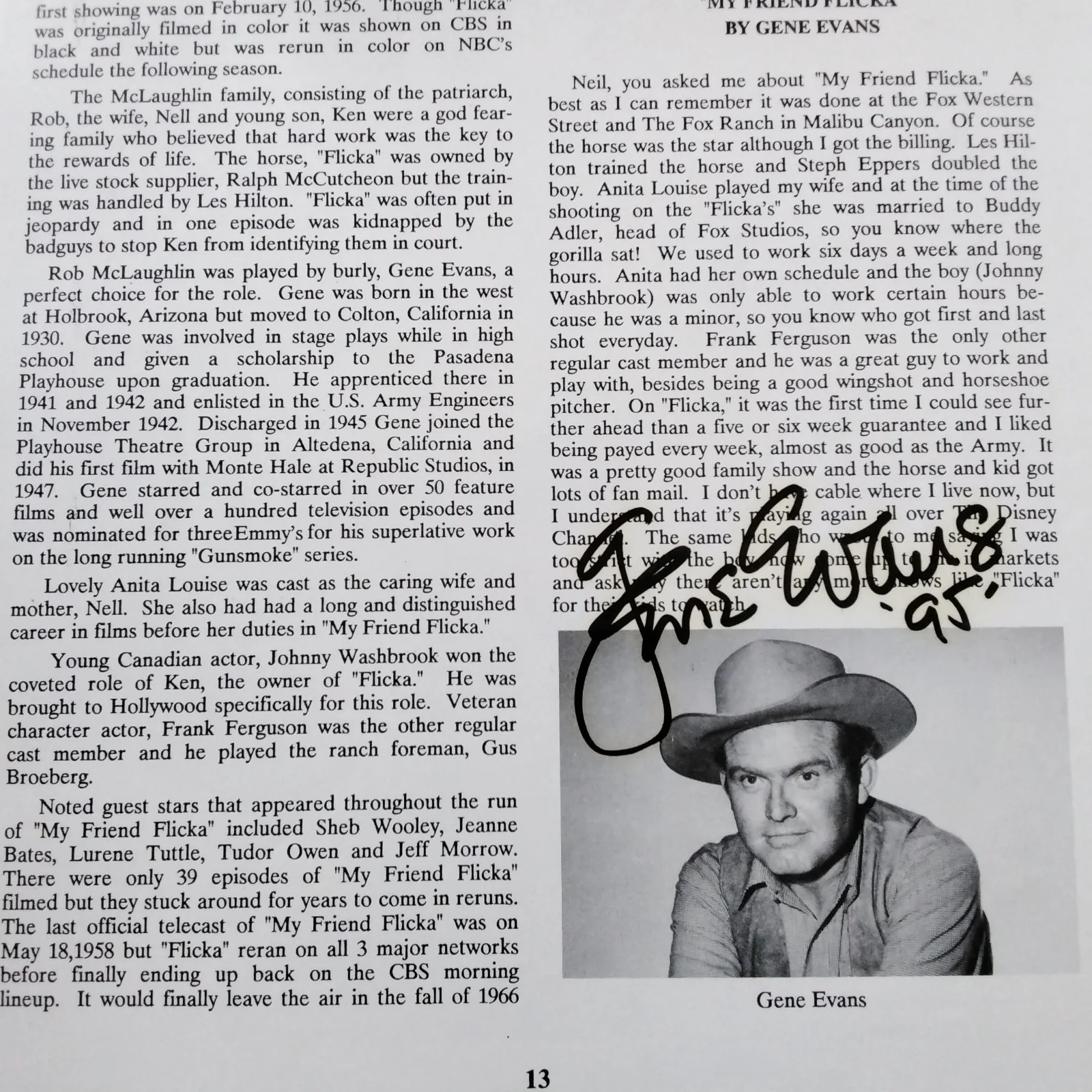 Gene Evans SIGNED Book Page 60s Movie TV Actor Operation Petticoat Friend Flicka, изображение 3