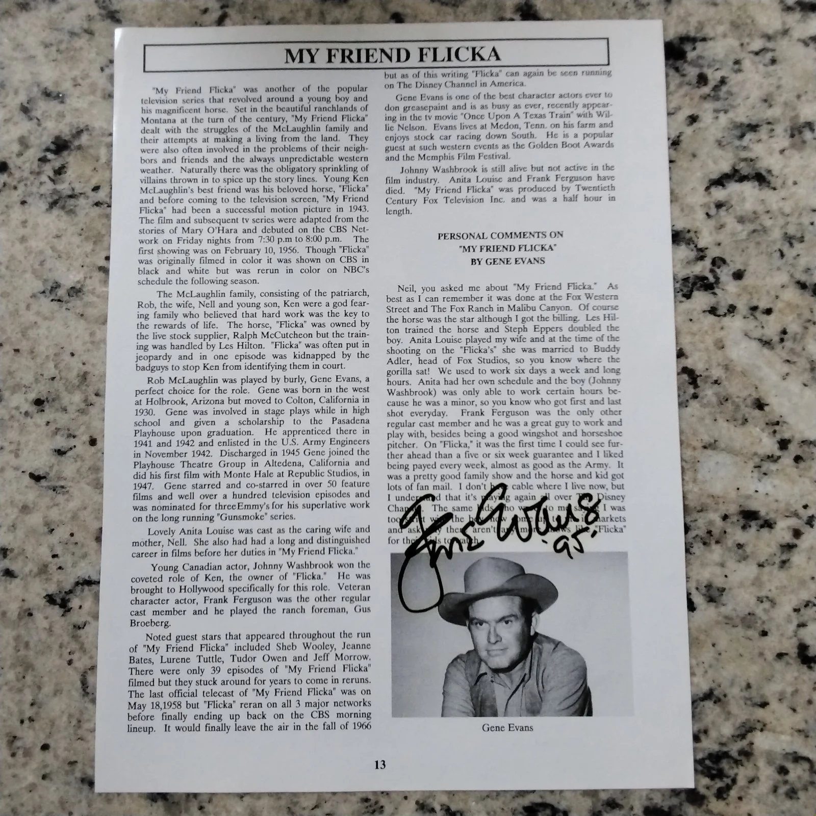 Gene Evans SIGNED Book Page 60s Movie TV Actor Operation Petticoat Friend Flicka, изображение 5